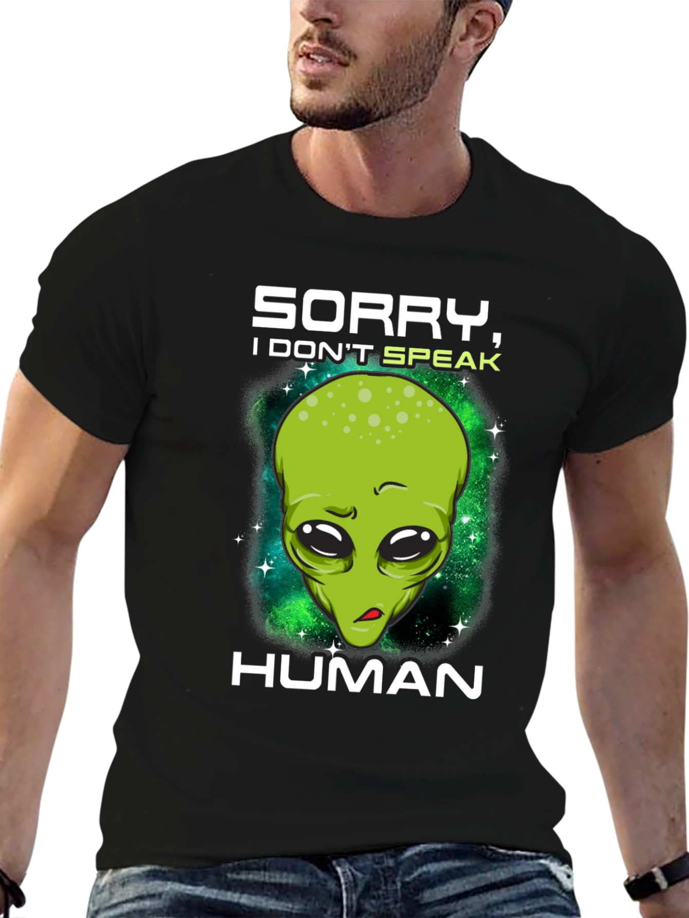 Sorry I Dont Speak Human Alien Graphic T-Shirt