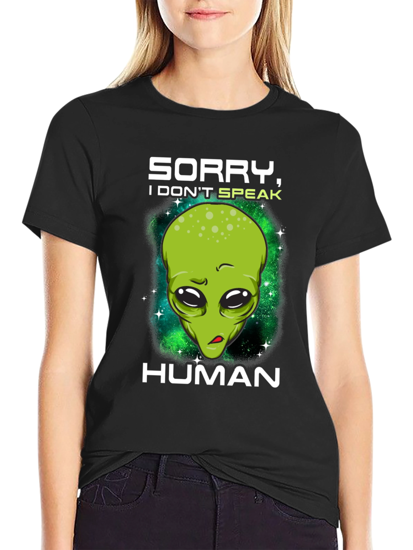 Sorry I Dont Speak Human Alien Graphic T-Shirt