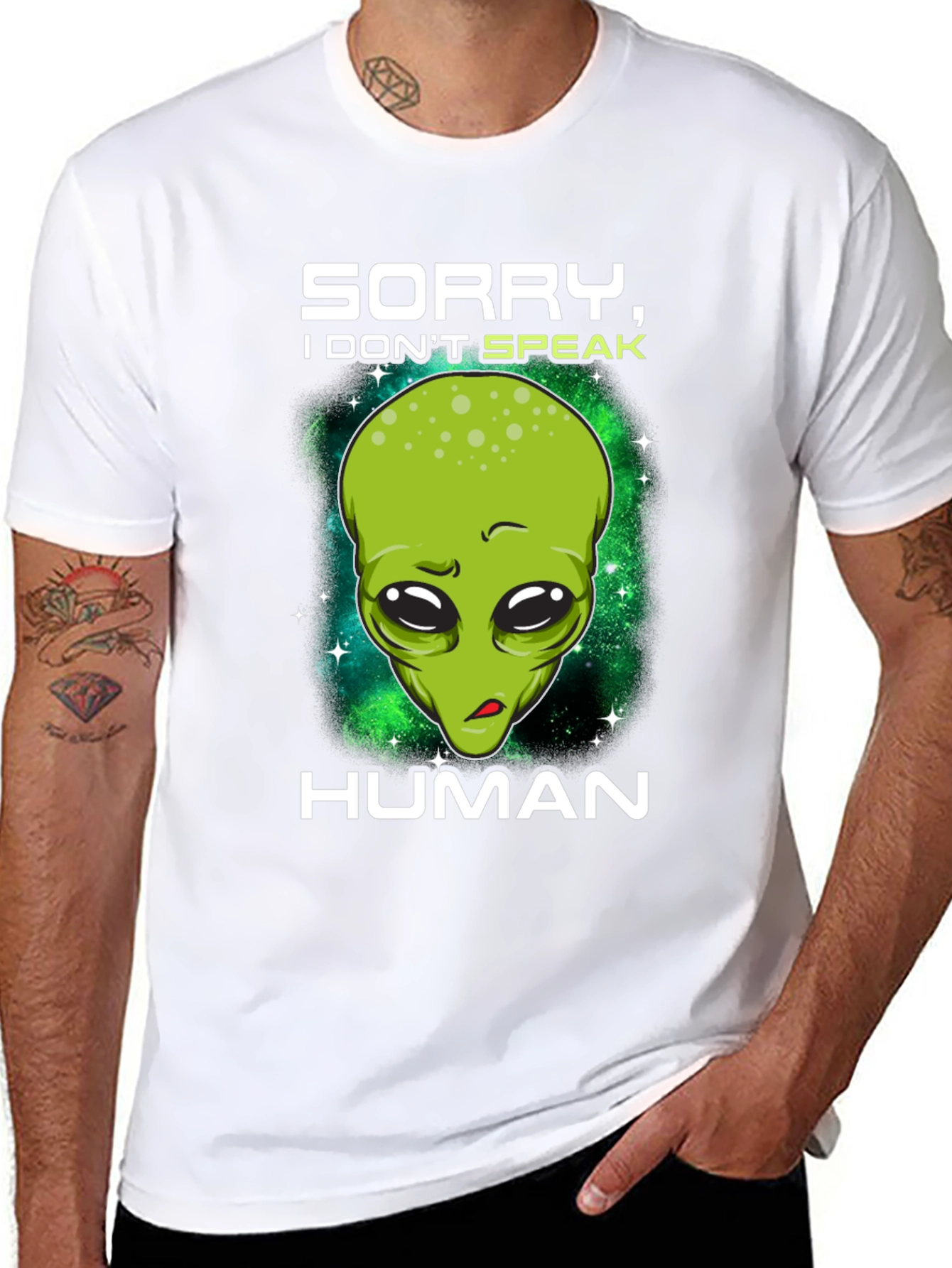 Sorry I Dont Speak Human Alien Graphic T-Shirt