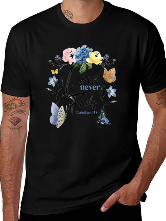 Love Never Fails Floral Butterfly T-Shirt