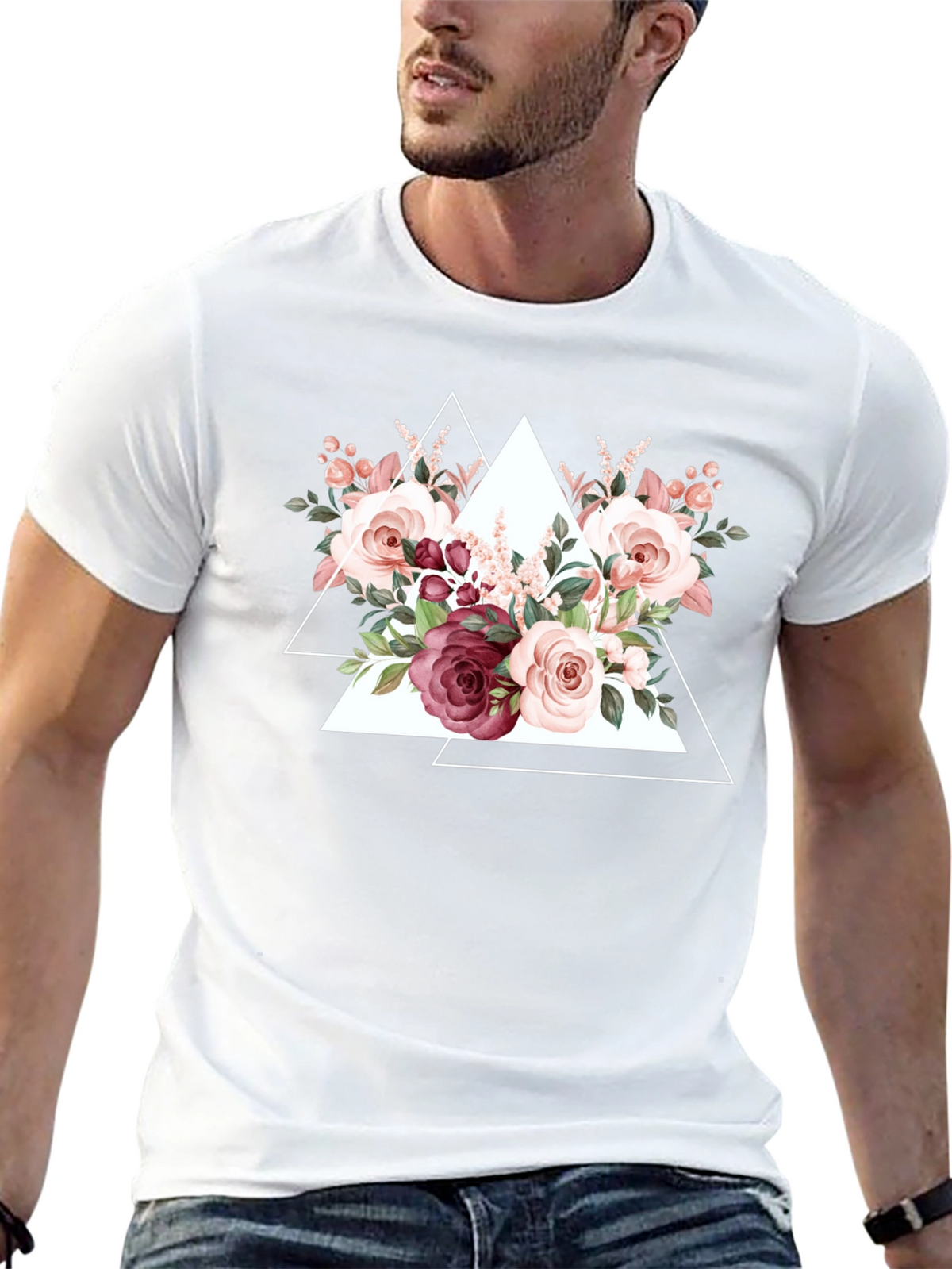 Floral Triangle Graphic Tee - Black