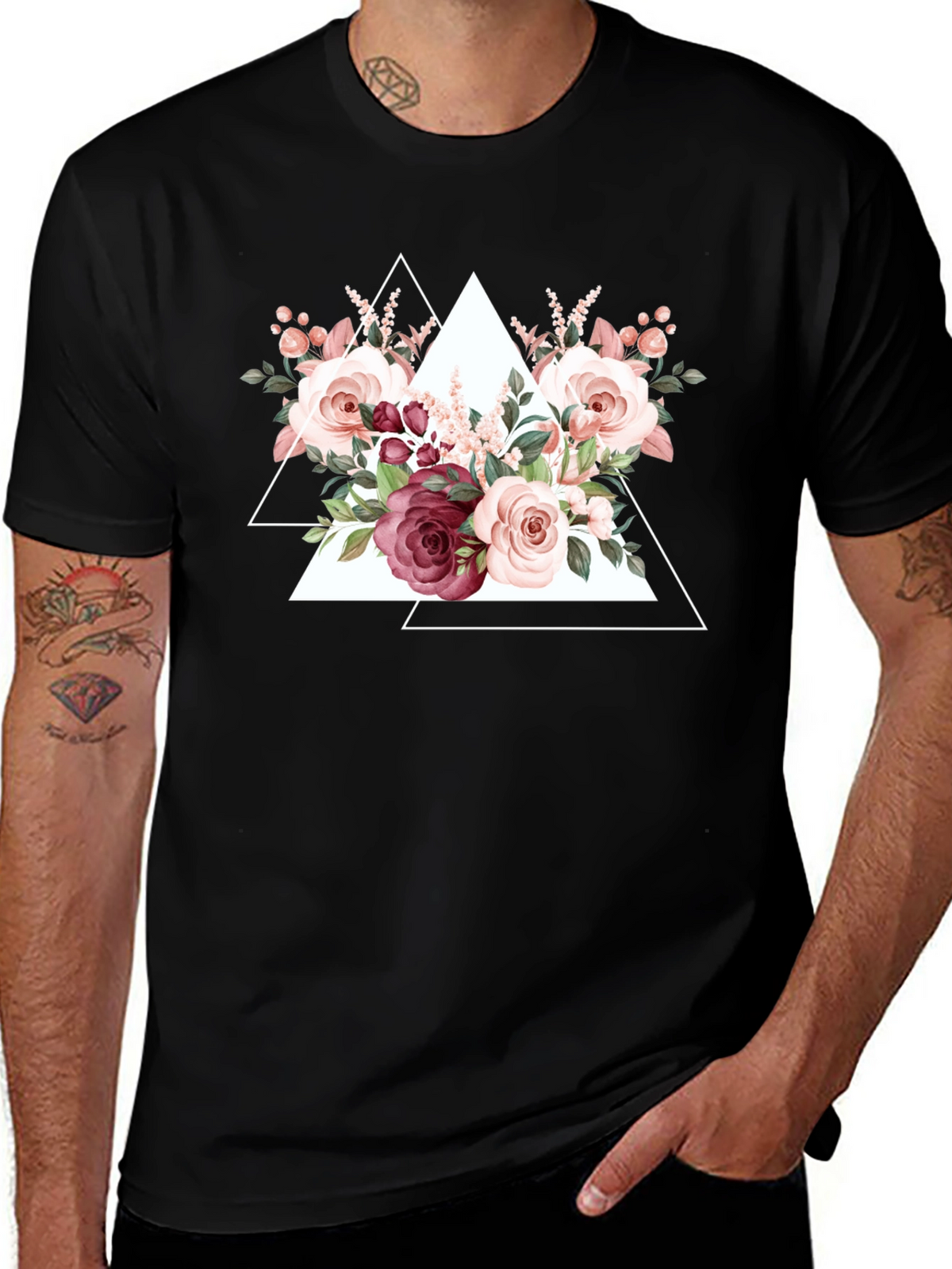 Floral Triangle Graphic Tee - Black