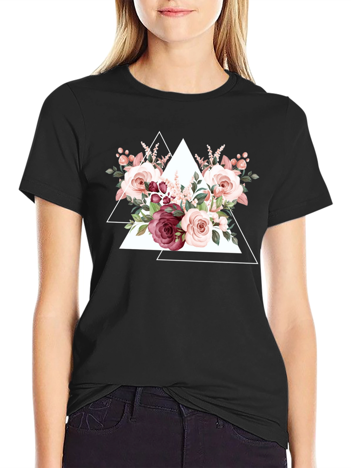 Floral Triangle Graphic Tee - Black