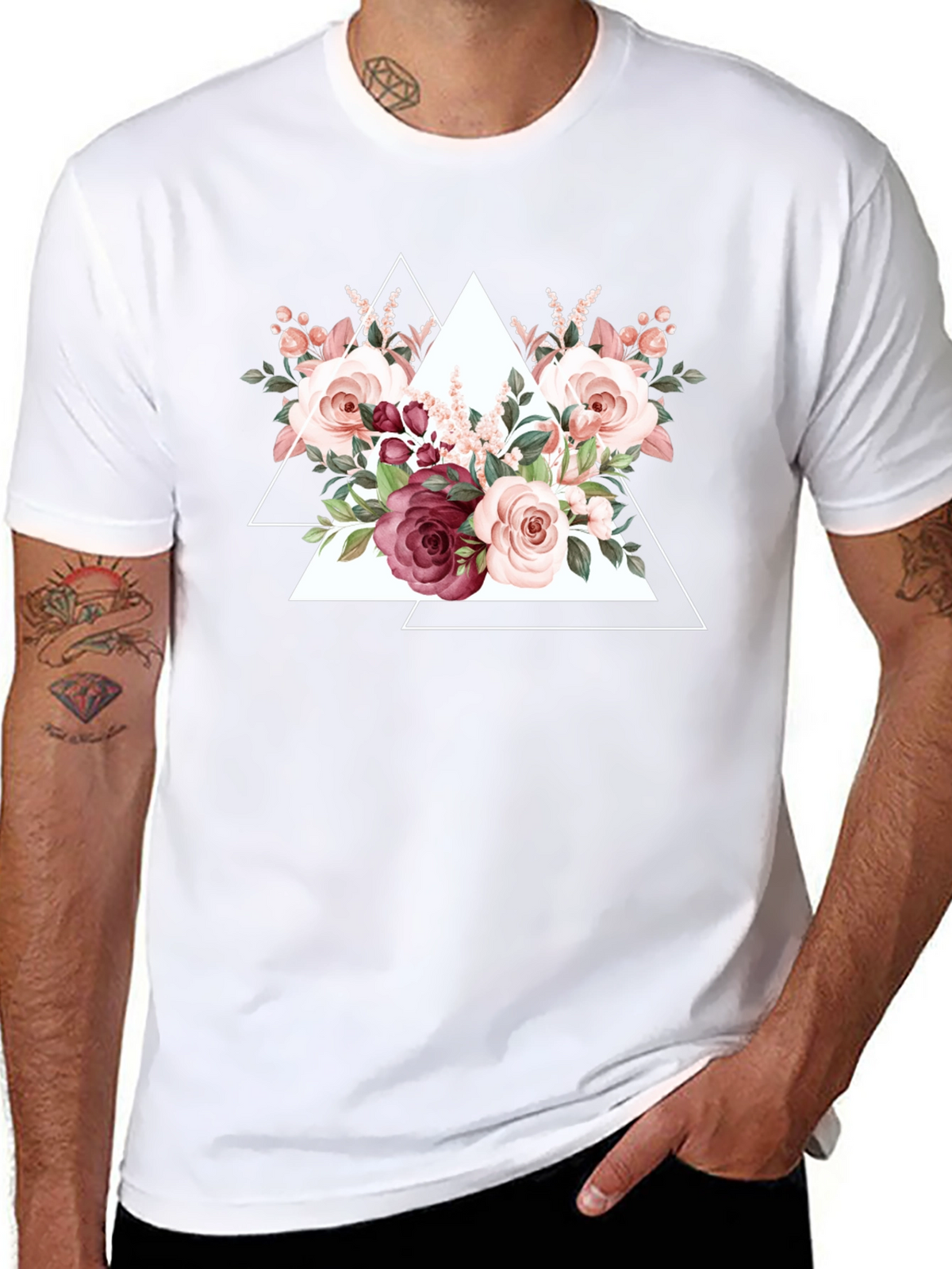 Floral Triangle Graphic Tee - Black