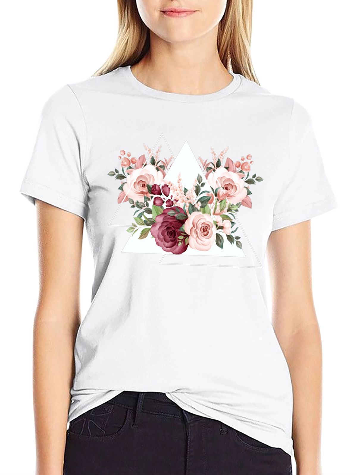 Floral Triangle Graphic Tee - Black