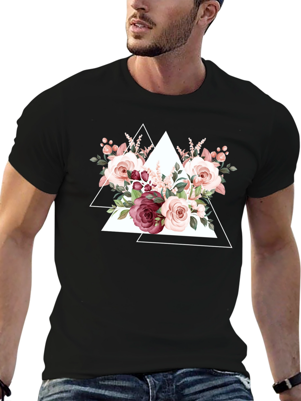 Floral Triangle Graphic Tee - Black