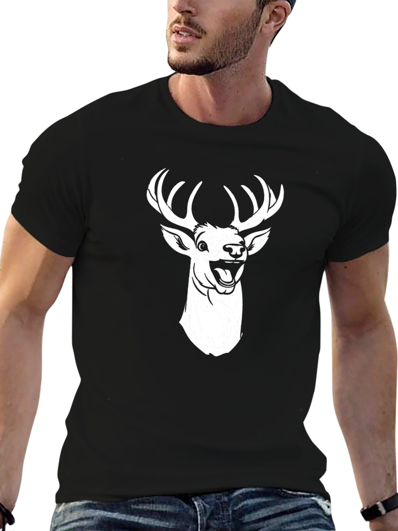 Deer Graphic Tee - Black T-Shirt for Men