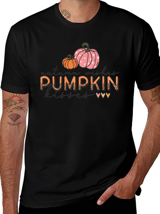 Pumpkin Kisses Autumn Wishes Black Graphic Tee