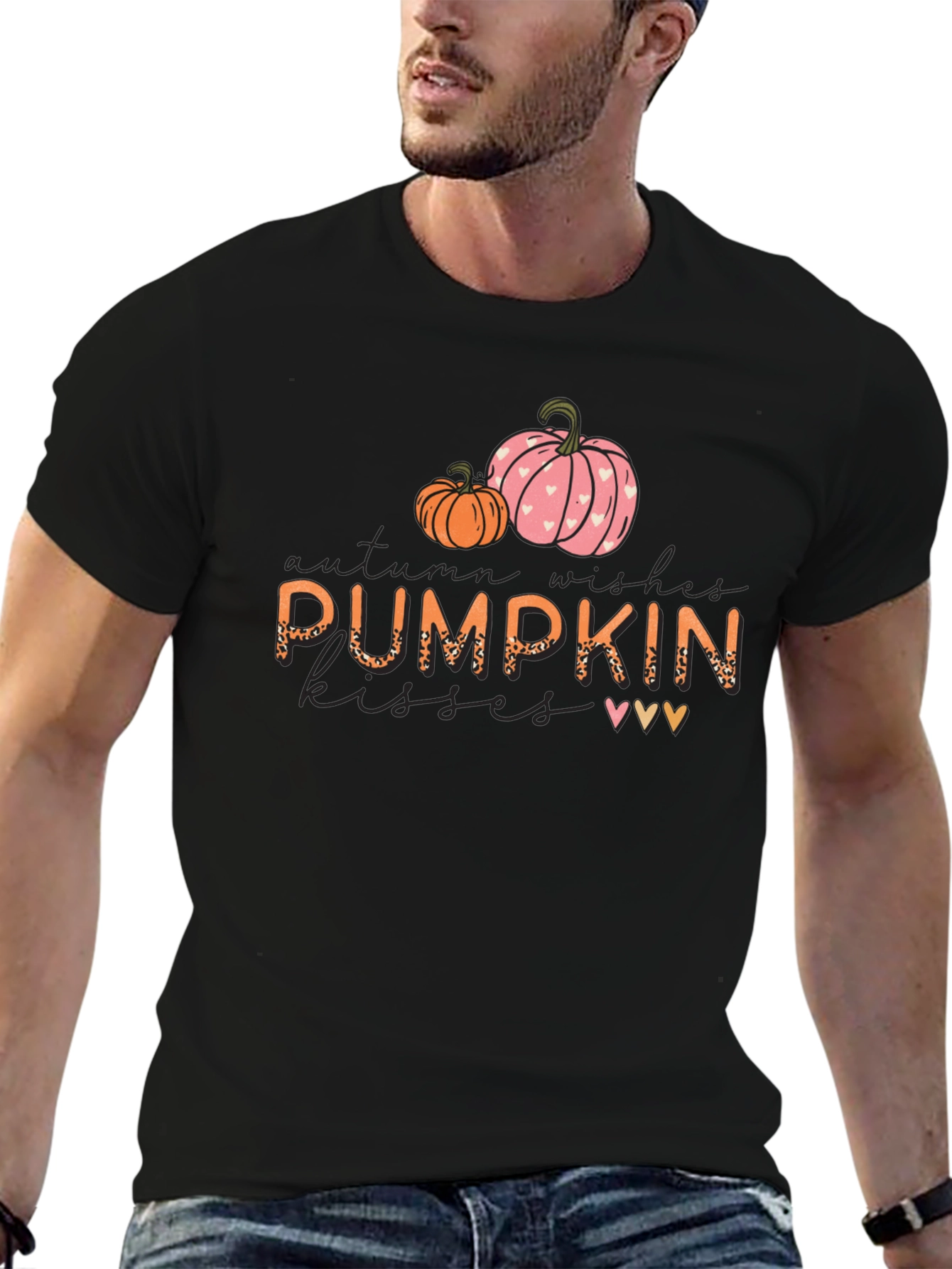 Pumpkin Kisses Autumn Wishes Black Graphic Tee