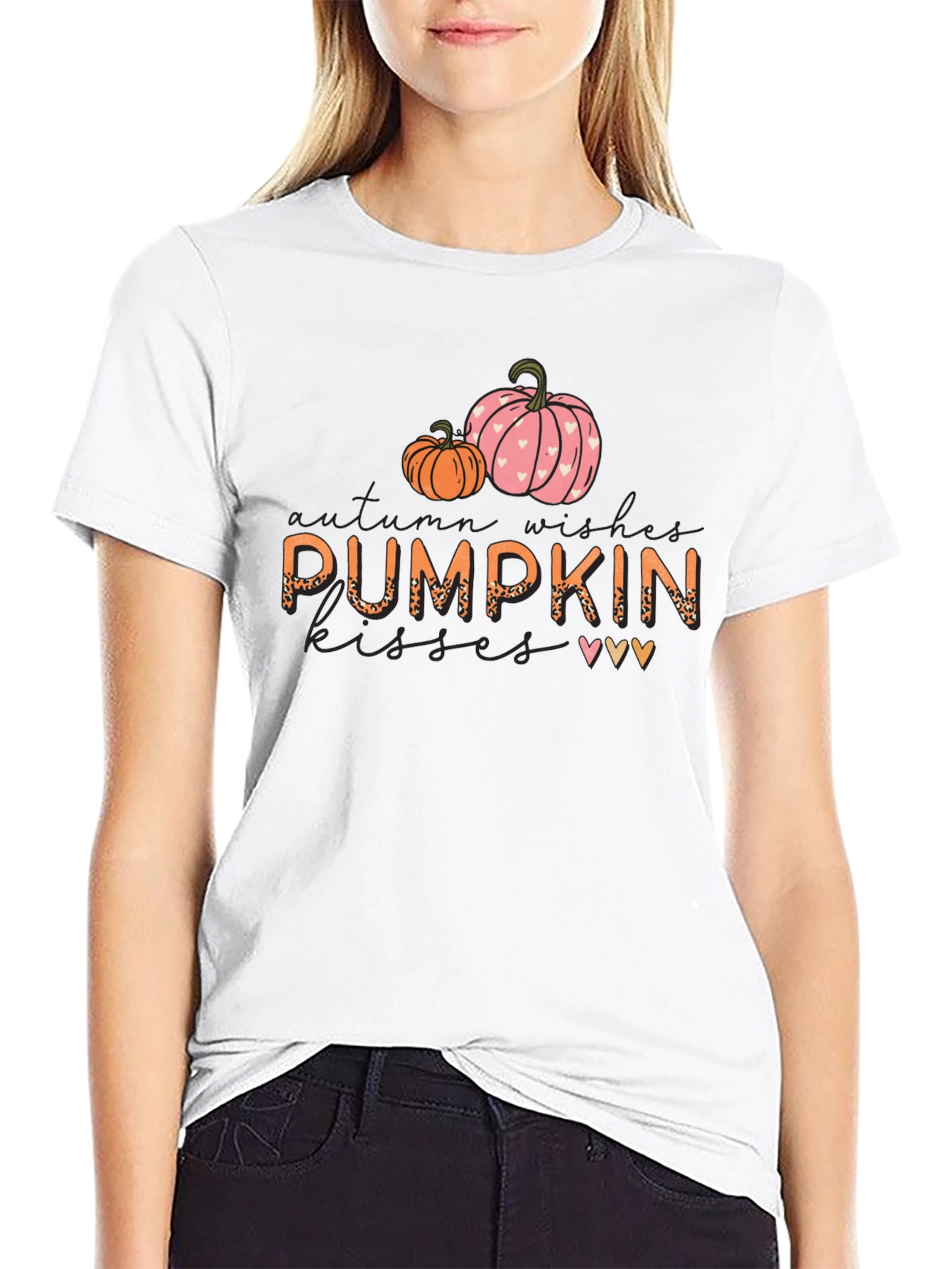 Pumpkin Kisses Autumn Wishes Black Graphic Tee
