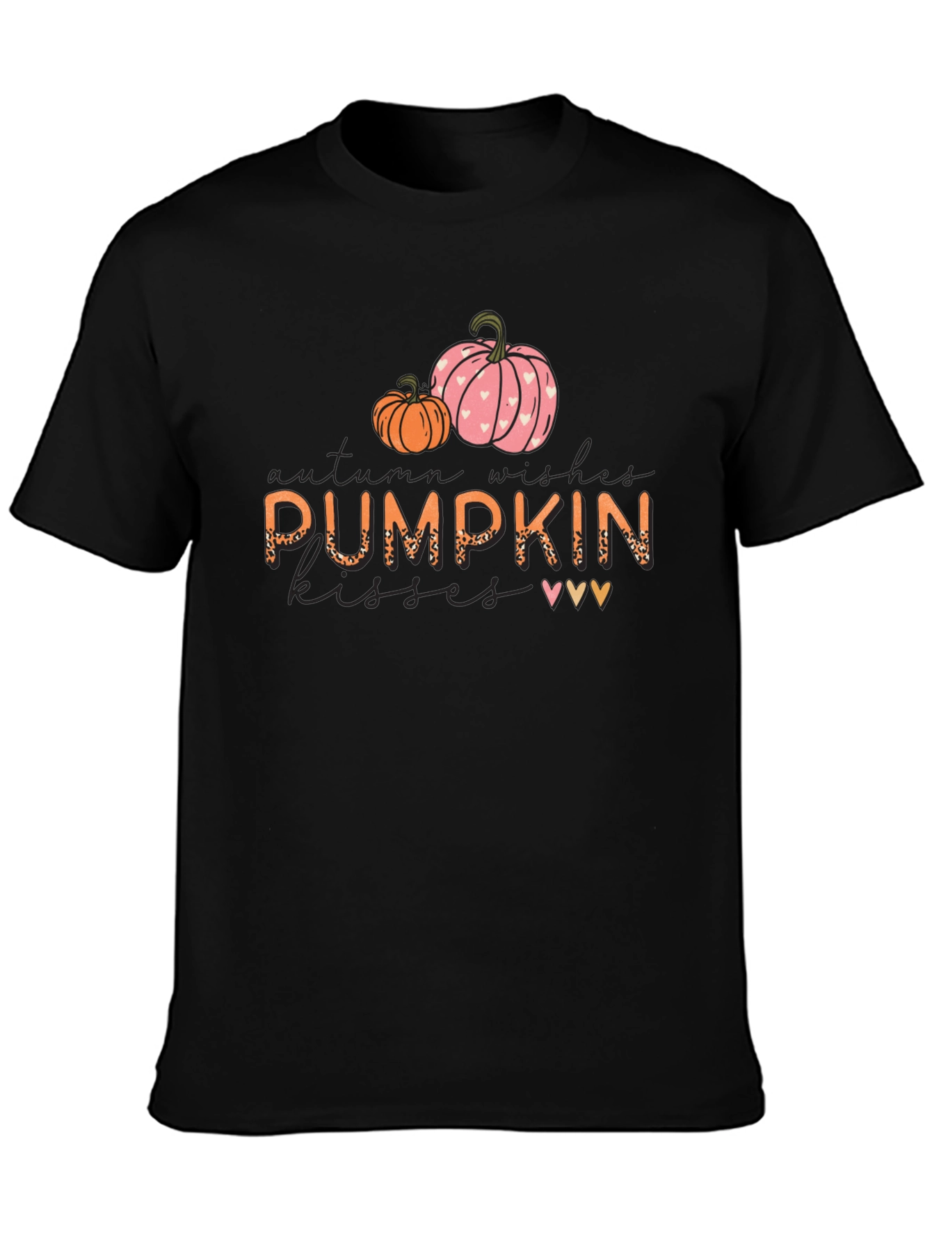 Pumpkin Kisses Autumn Wishes Black Graphic Tee