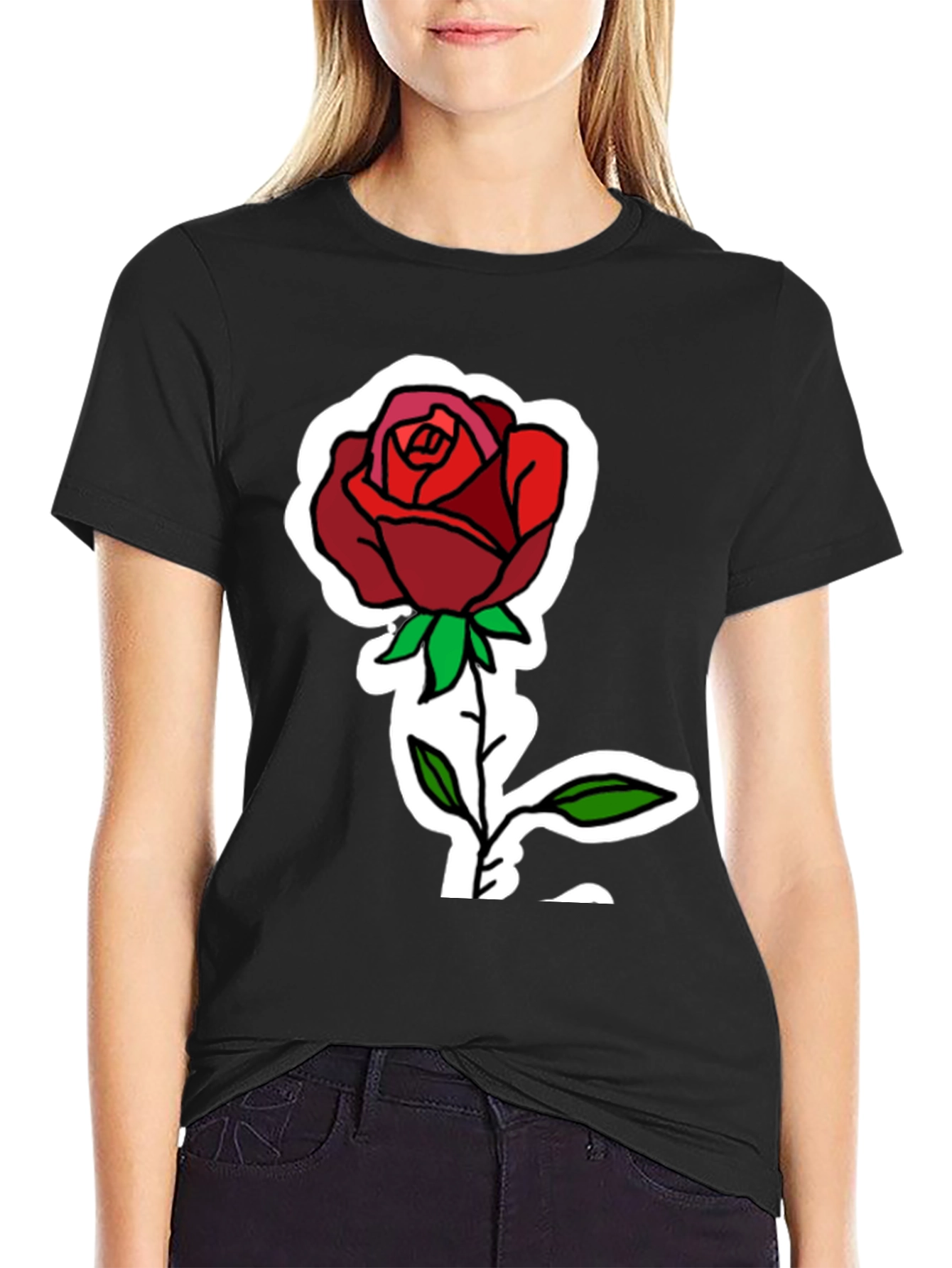 Rose Graphic Print Black T-Shirt