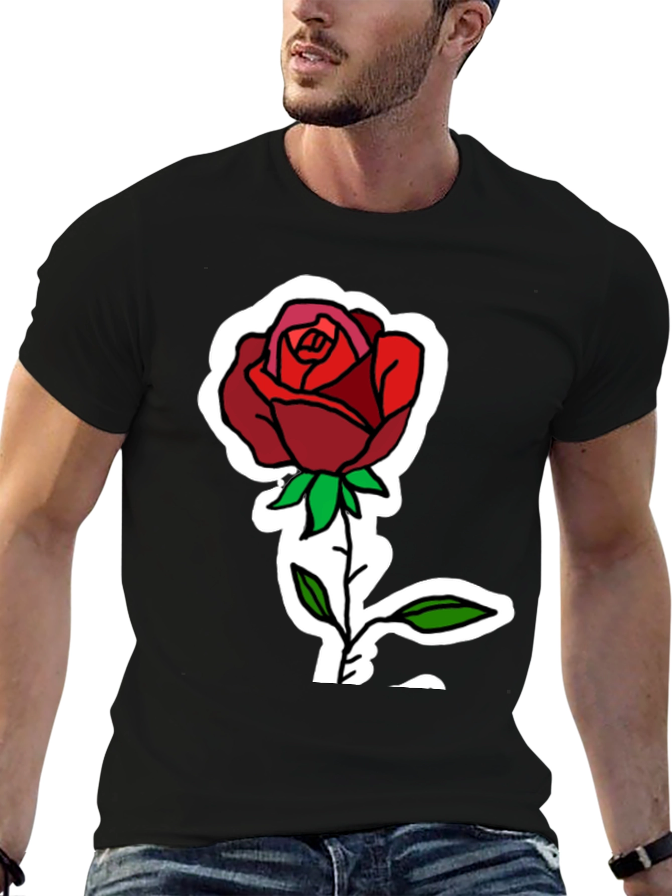 Rose Graphic Print Black T-Shirt