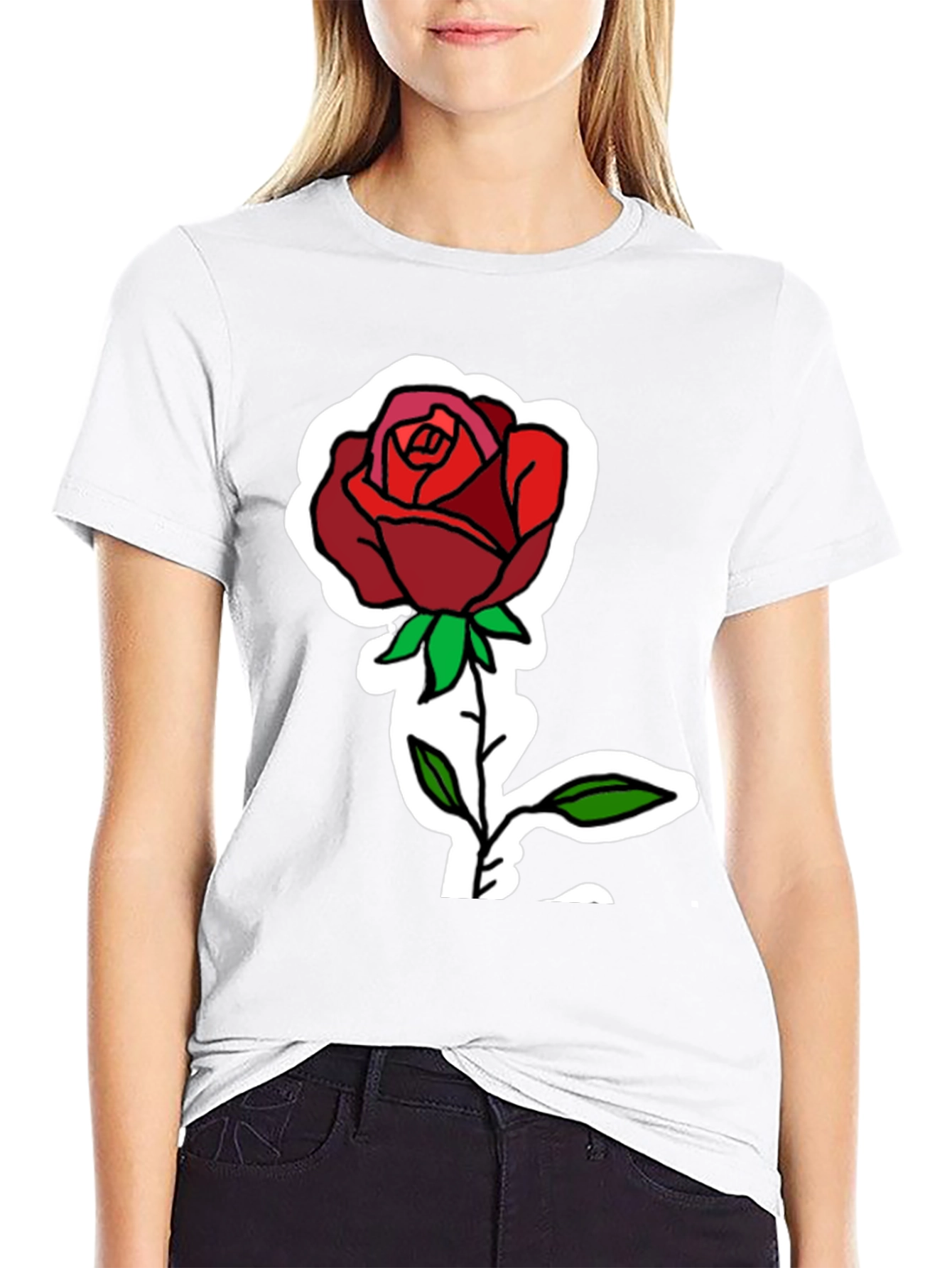 Rose Graphic Print Black T-Shirt