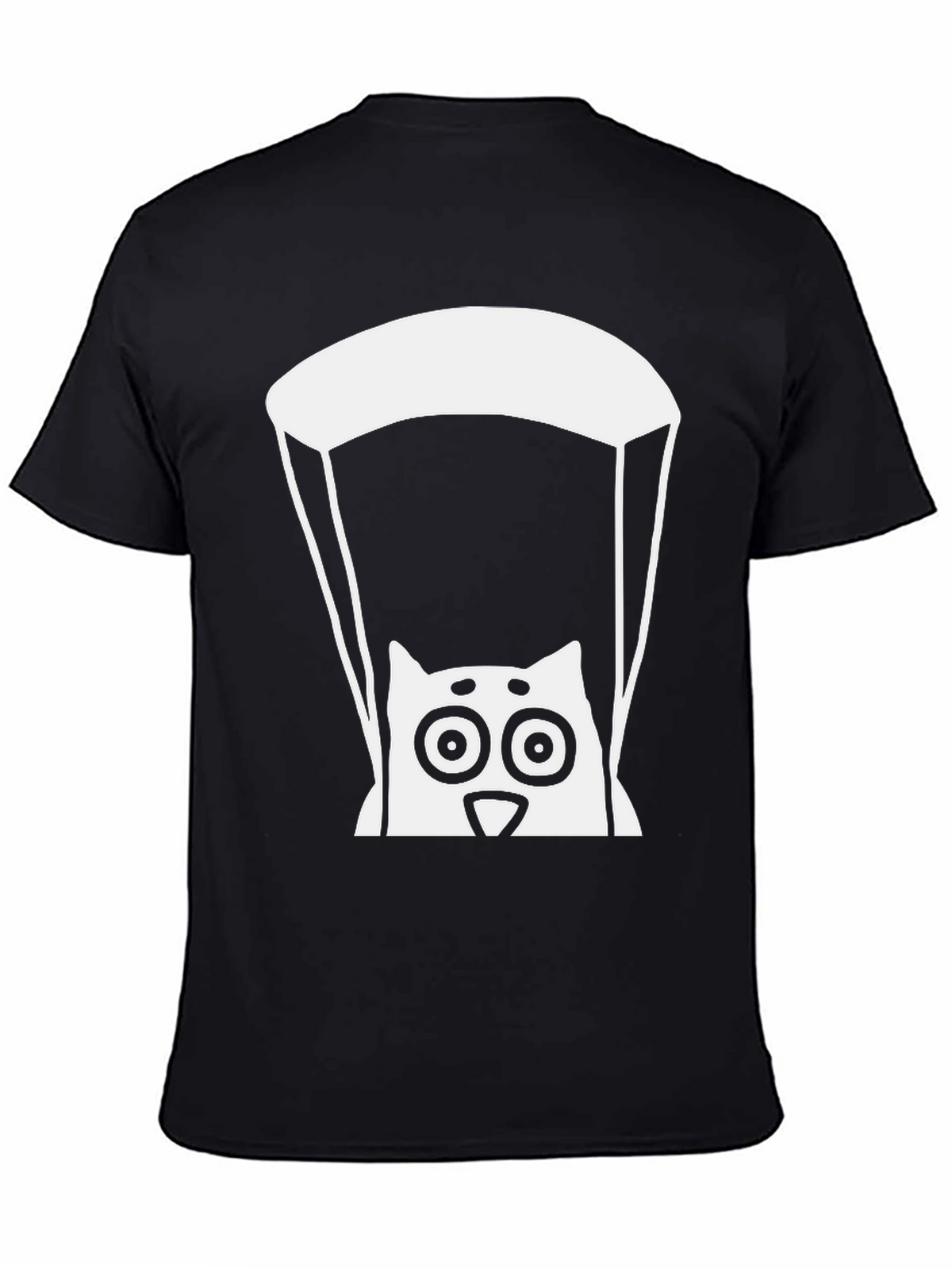 Cat Parachute Graphic Tee - Black Cotton T-Shirt