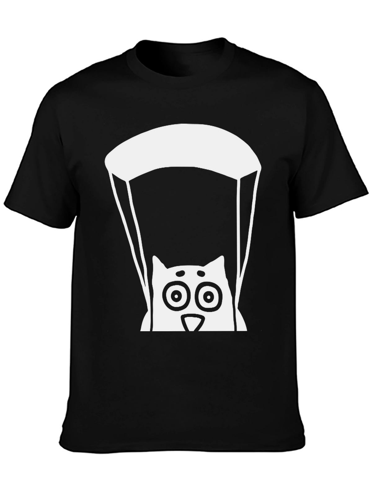 Cat Parachute Graphic Tee - Black Cotton T-Shirt