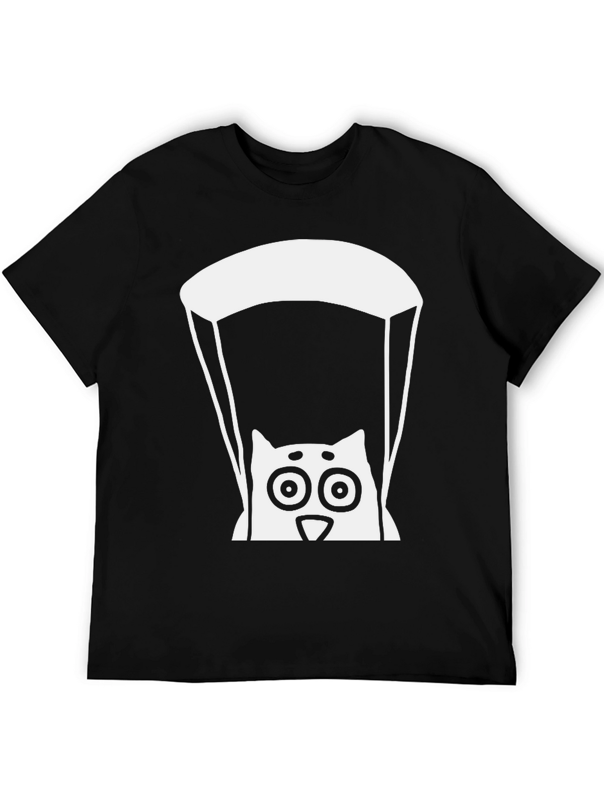 Cat Parachute Graphic Tee - Black Cotton T-Shirt