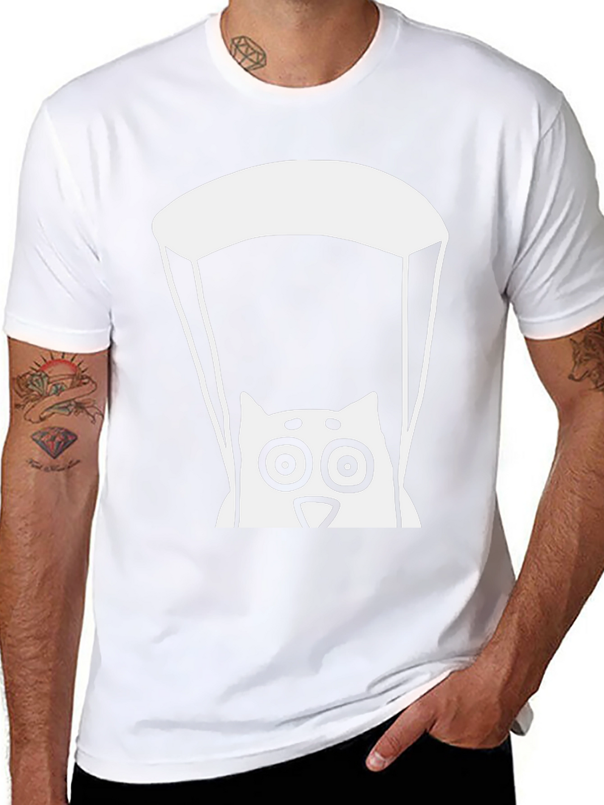 Cat Parachute Graphic Tee - Black Cotton T-Shirt