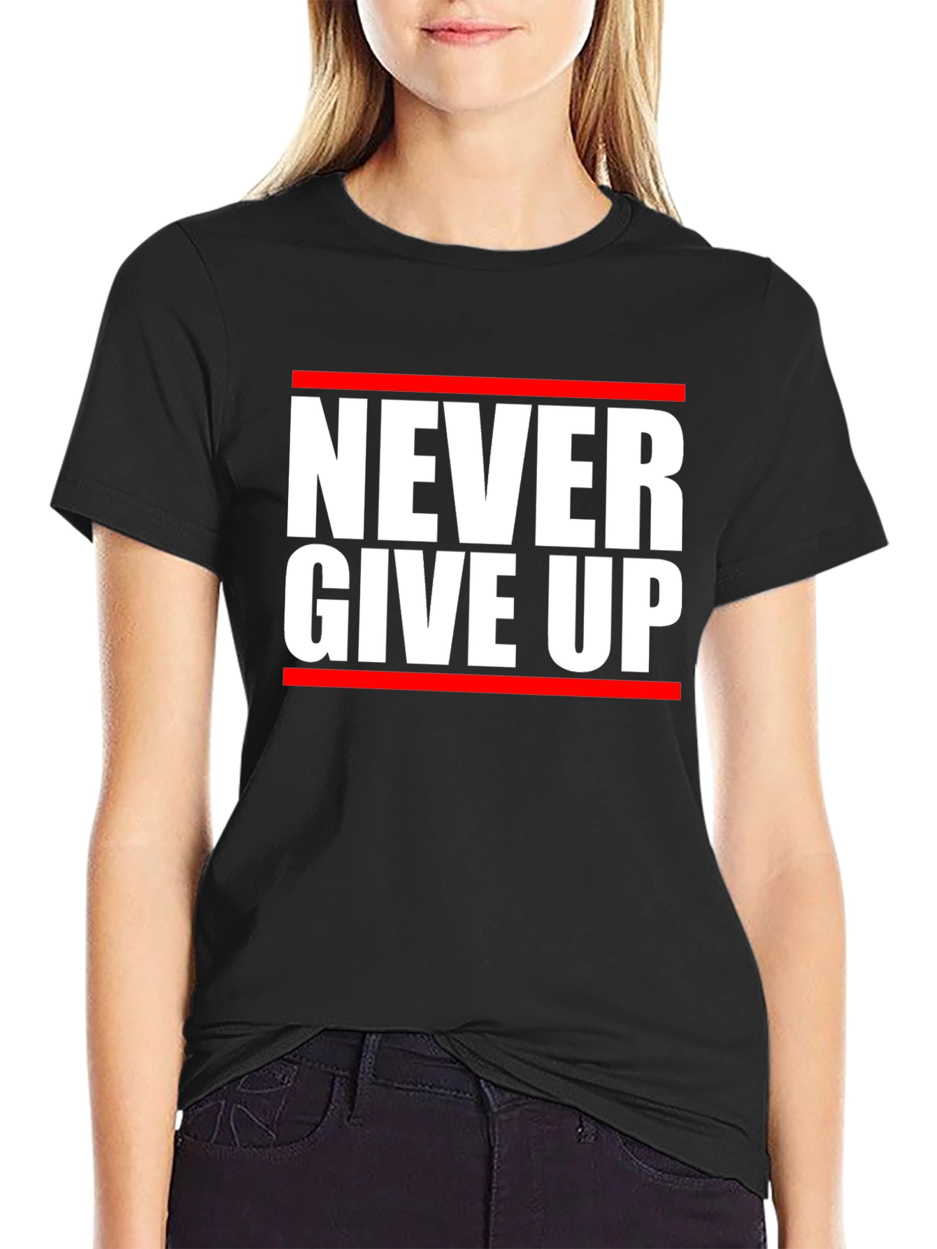 Never Give Up Graphic Tee - Motivational Black T-Shirt