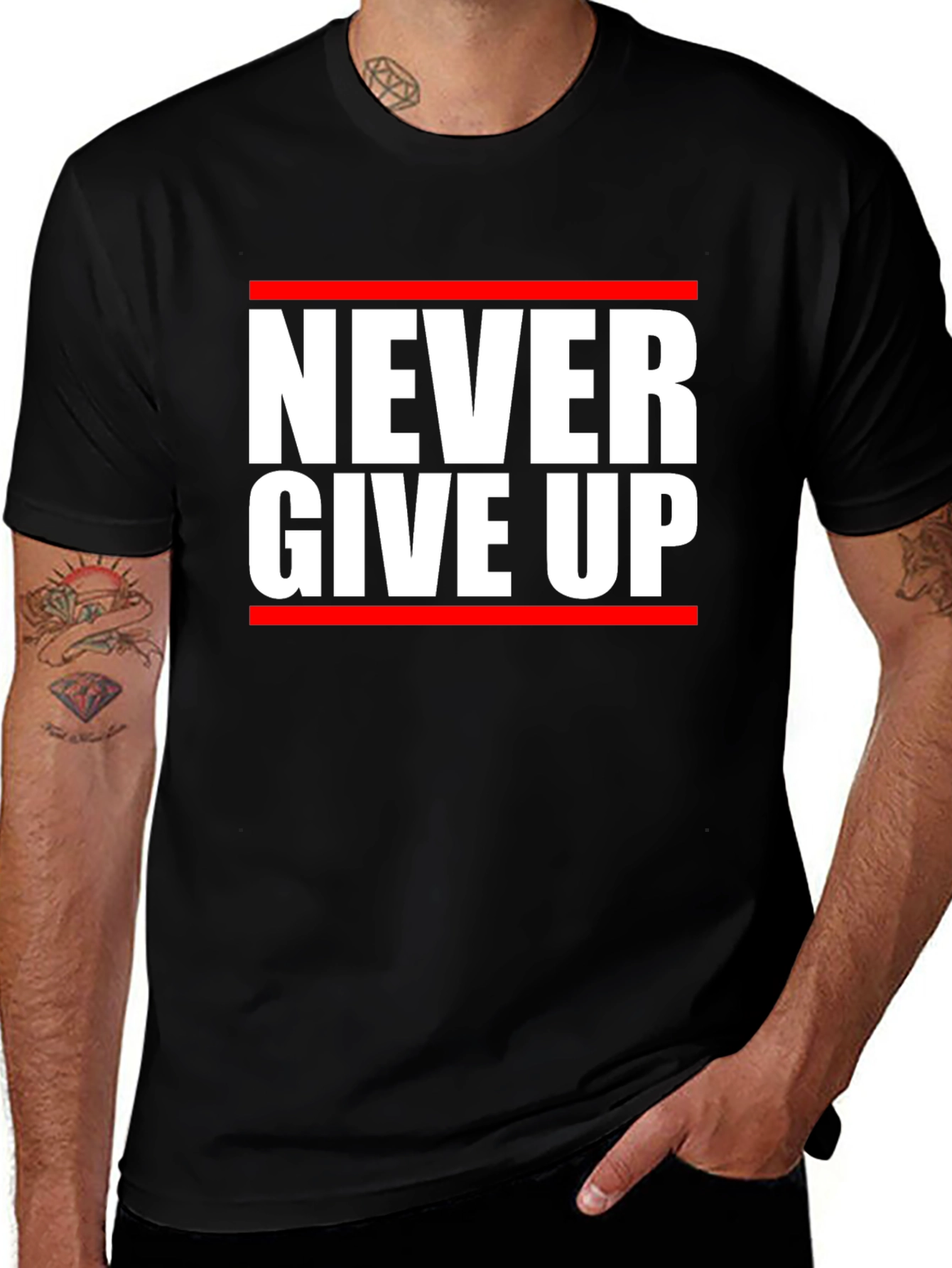 Never Give Up Graphic Tee - Motivational Black T-Shirt