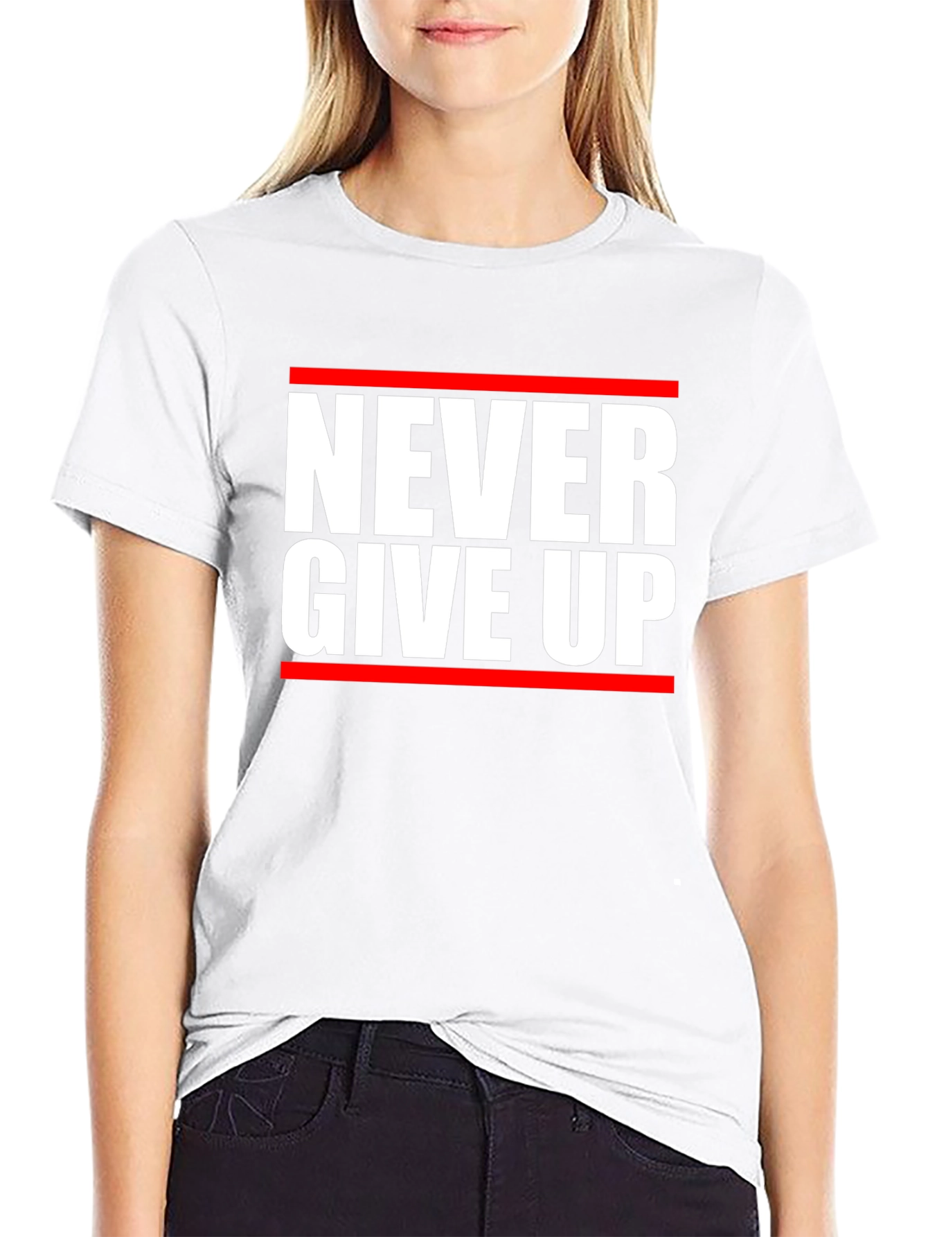 Never Give Up Graphic Tee - Motivational Black T-Shirt