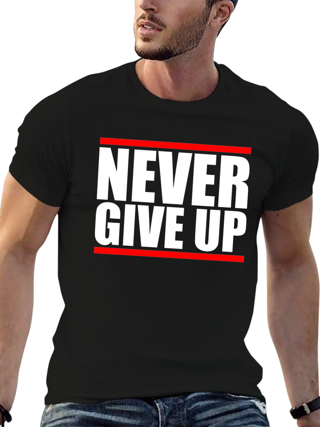 Never Give Up Graphic Tee - Motivational Black T-Shirt