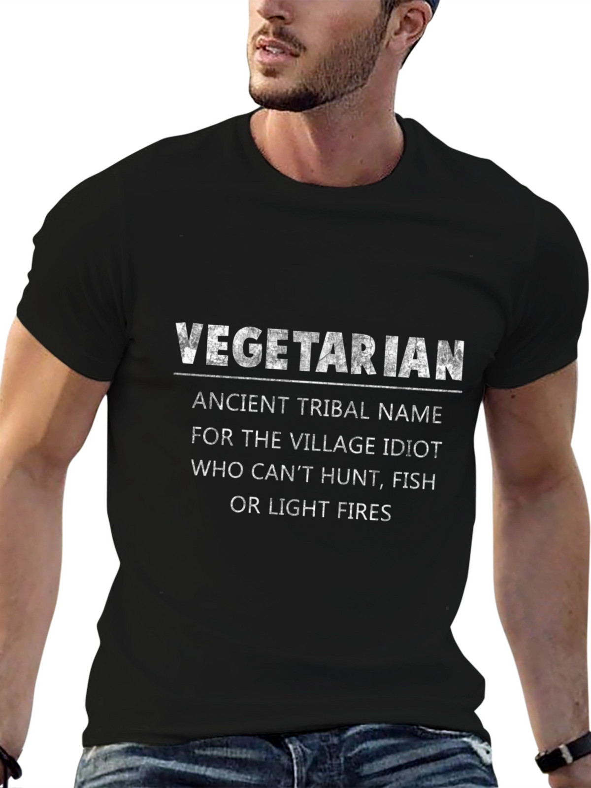 Vegetarian Humor T-Shirt - Ancient Tribal Village Idiot