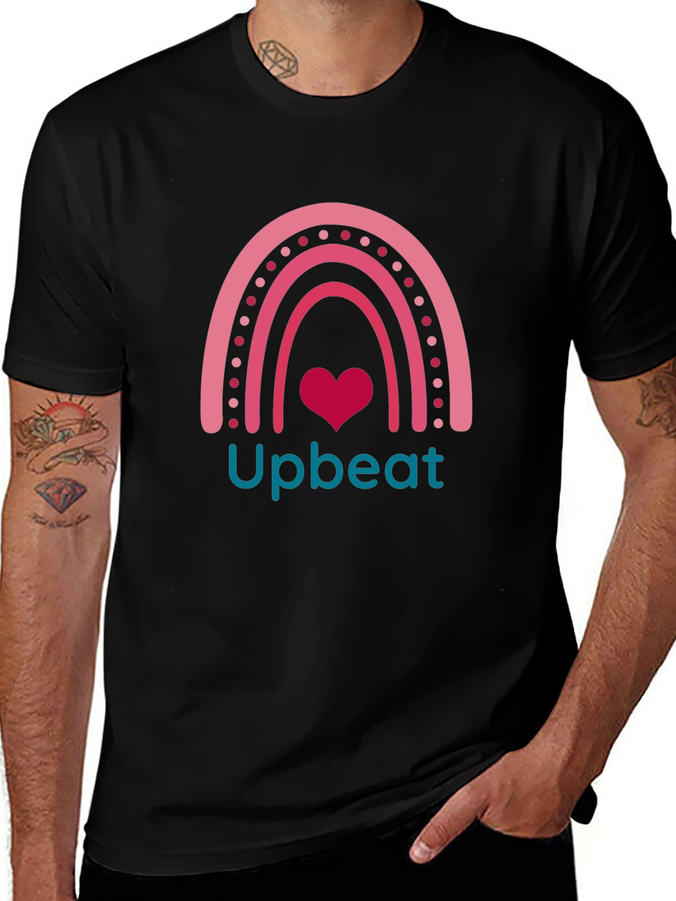 Upbeat Rainbow Heart Graphic T-Shirt