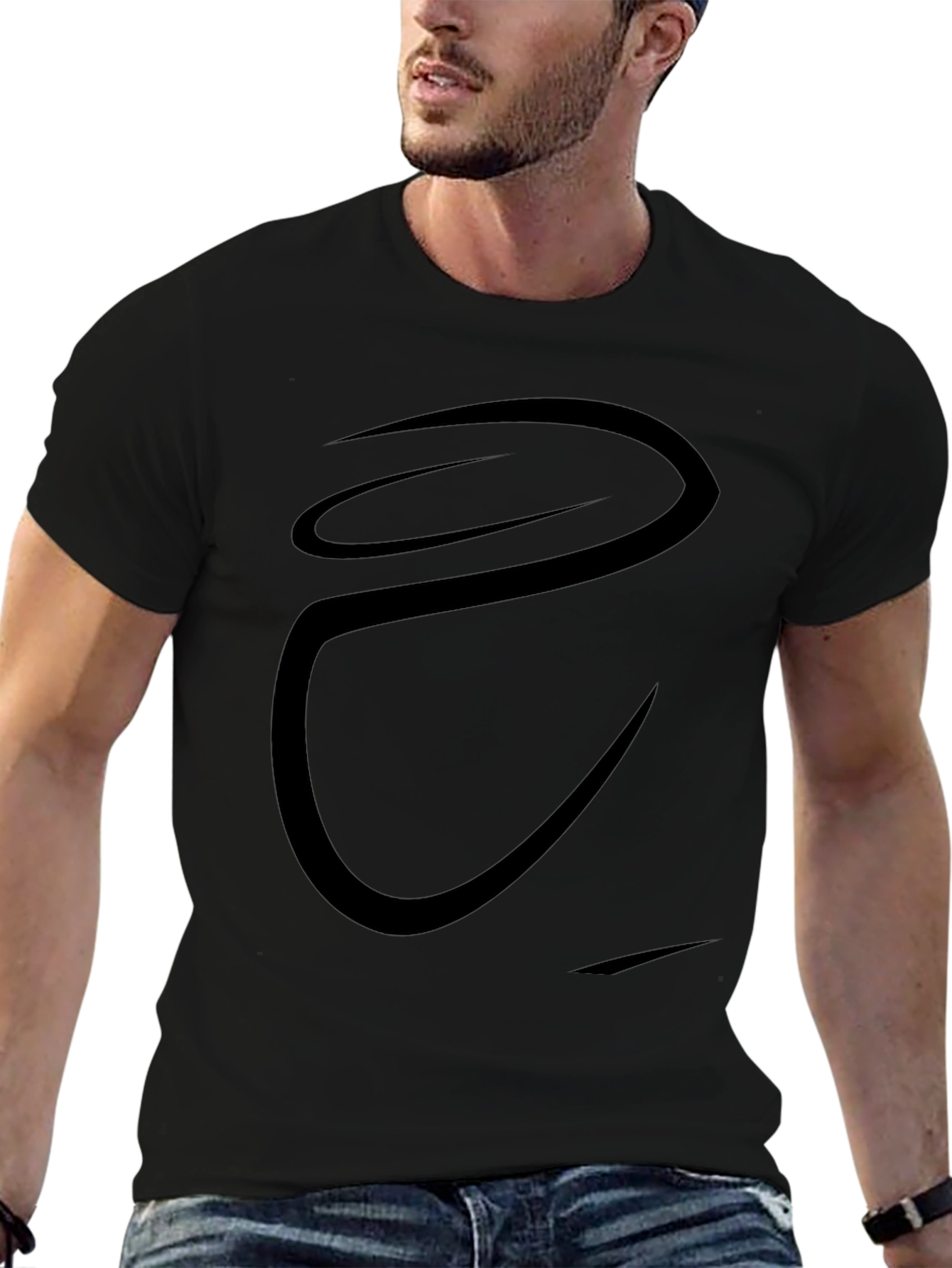 Stylish Black Curved Graphic Tee for Men