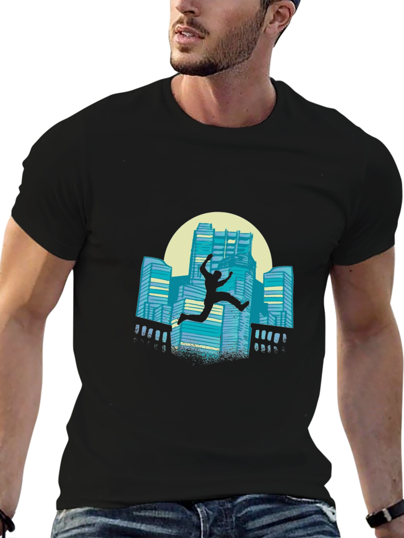 Urban Leap Graphic Tee - Black Cotton T-Shirt