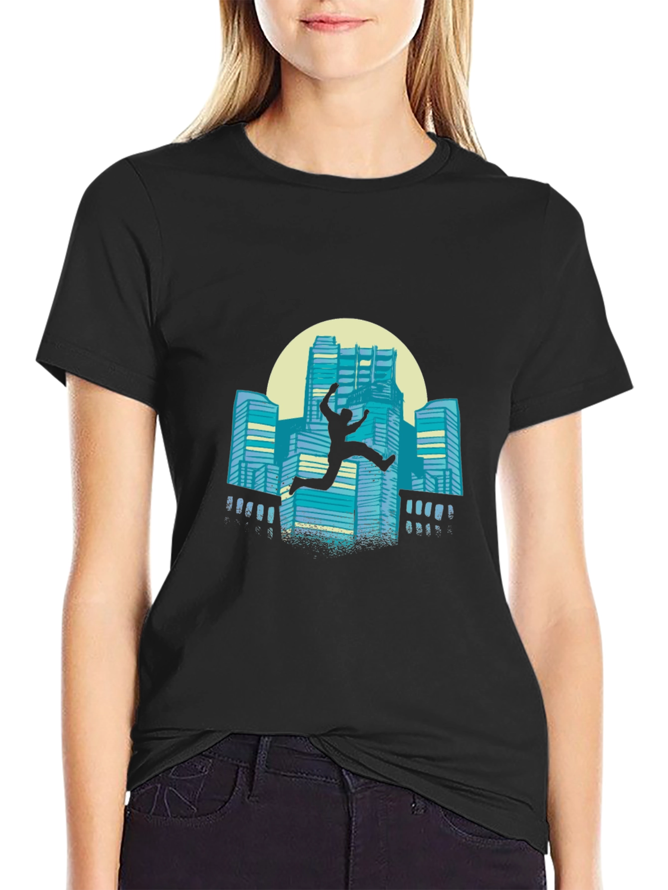 Urban Leap Graphic Tee - Black Cotton T-Shirt