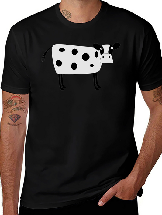 Cow Print Crew Neck T-Shirt - Black