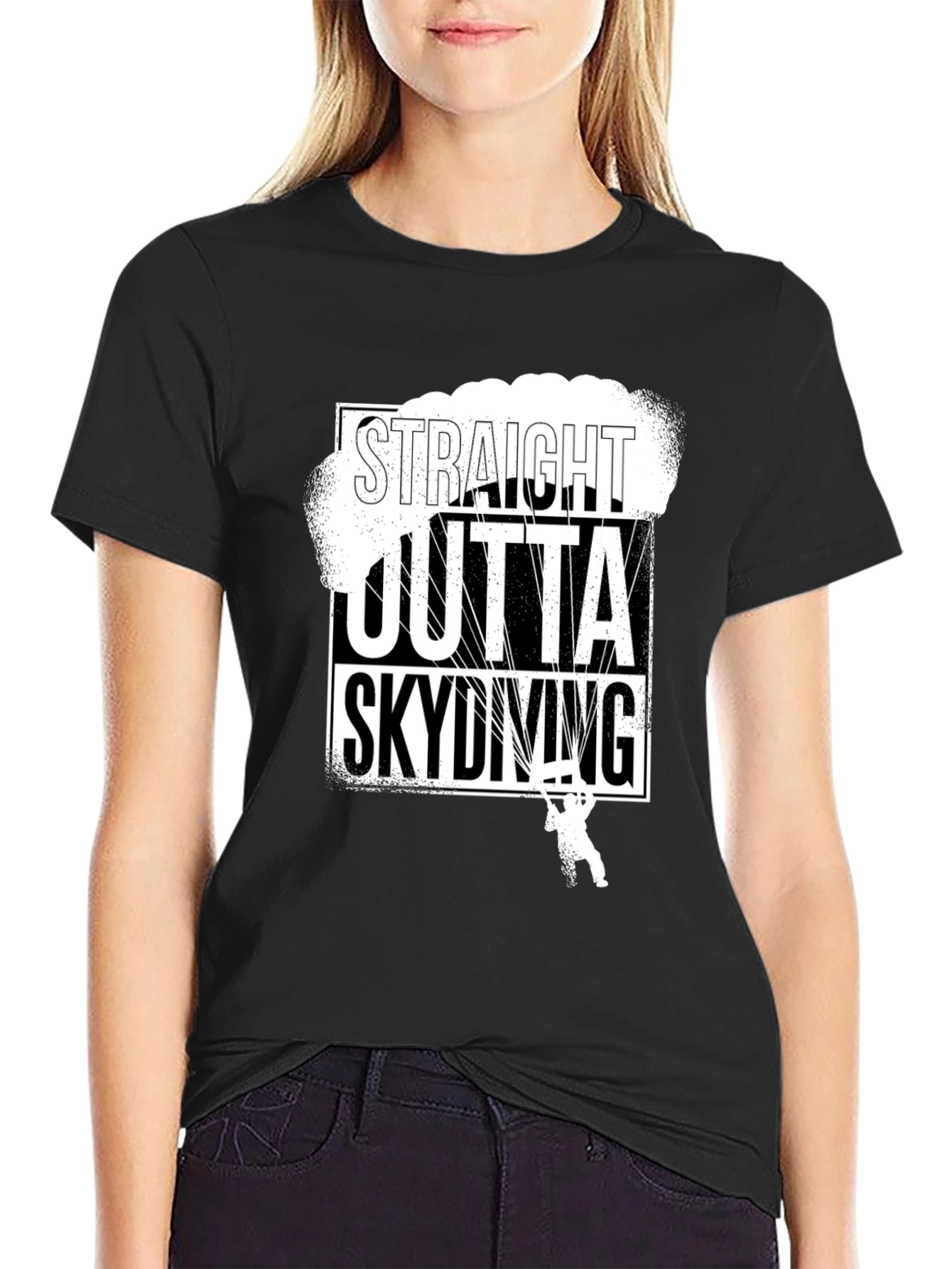 Straight Outta Skydiving Black T-Shirt