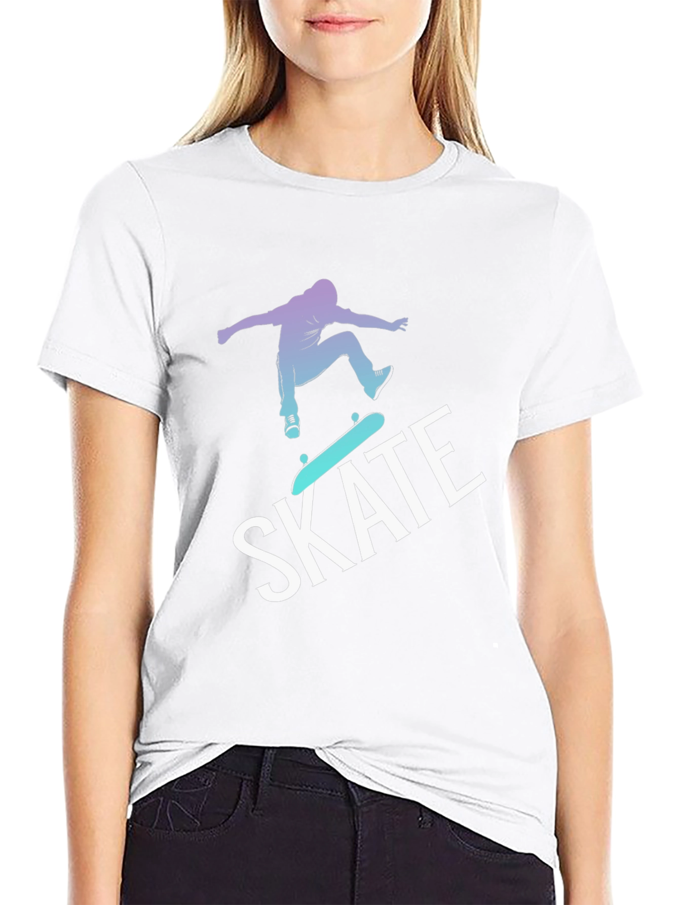 Skateboarding Graphic Tee - Black Cotton Blend T-Shirt