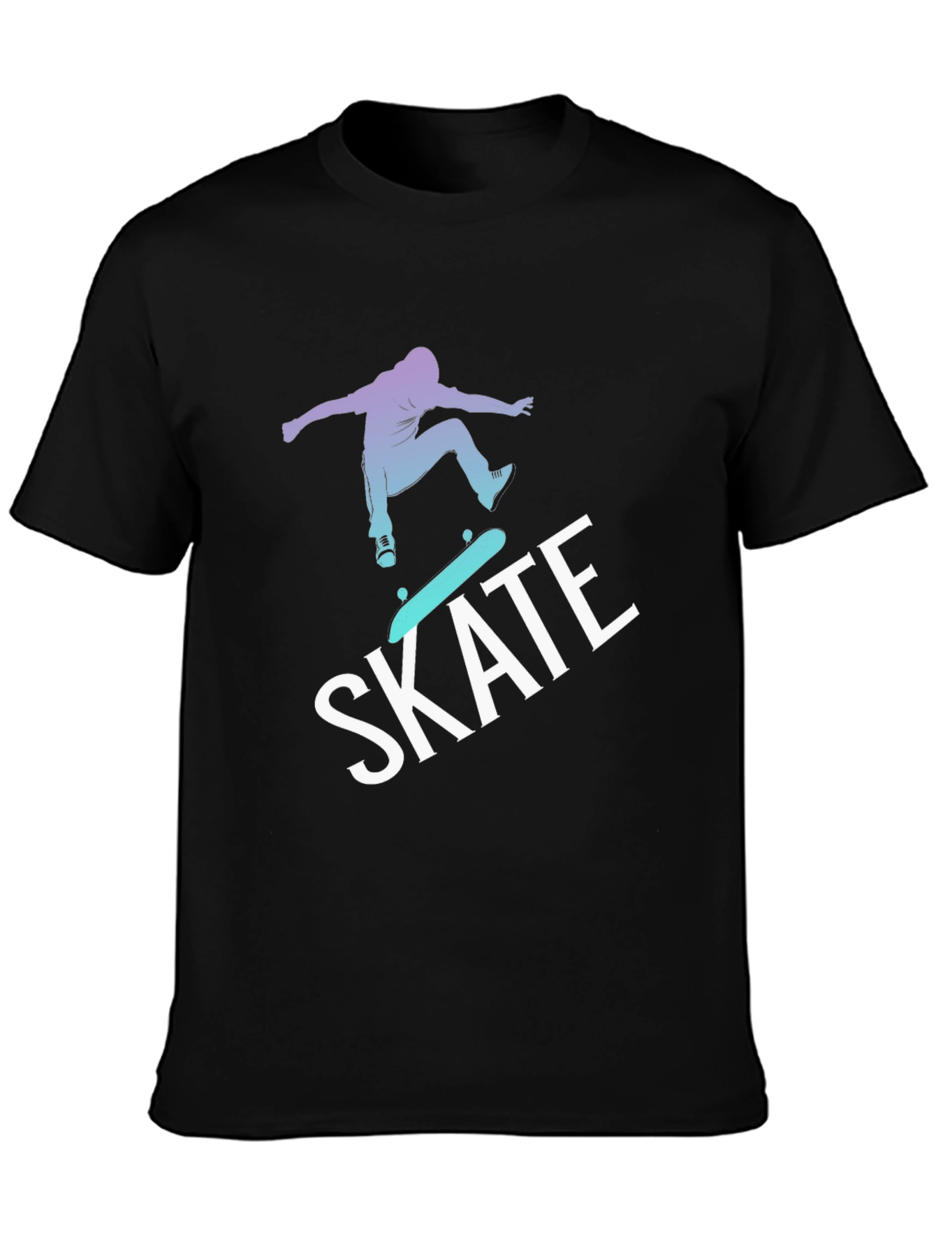 Skateboarding Graphic Tee - Black Cotton Blend T-Shirt