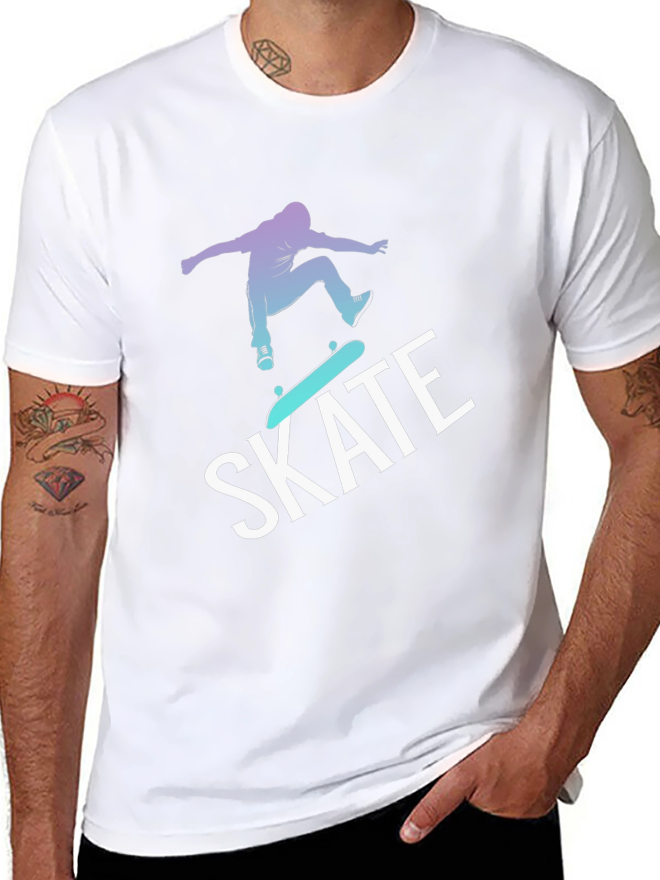Skateboarding Graphic Tee - Black Cotton Blend T-Shirt
