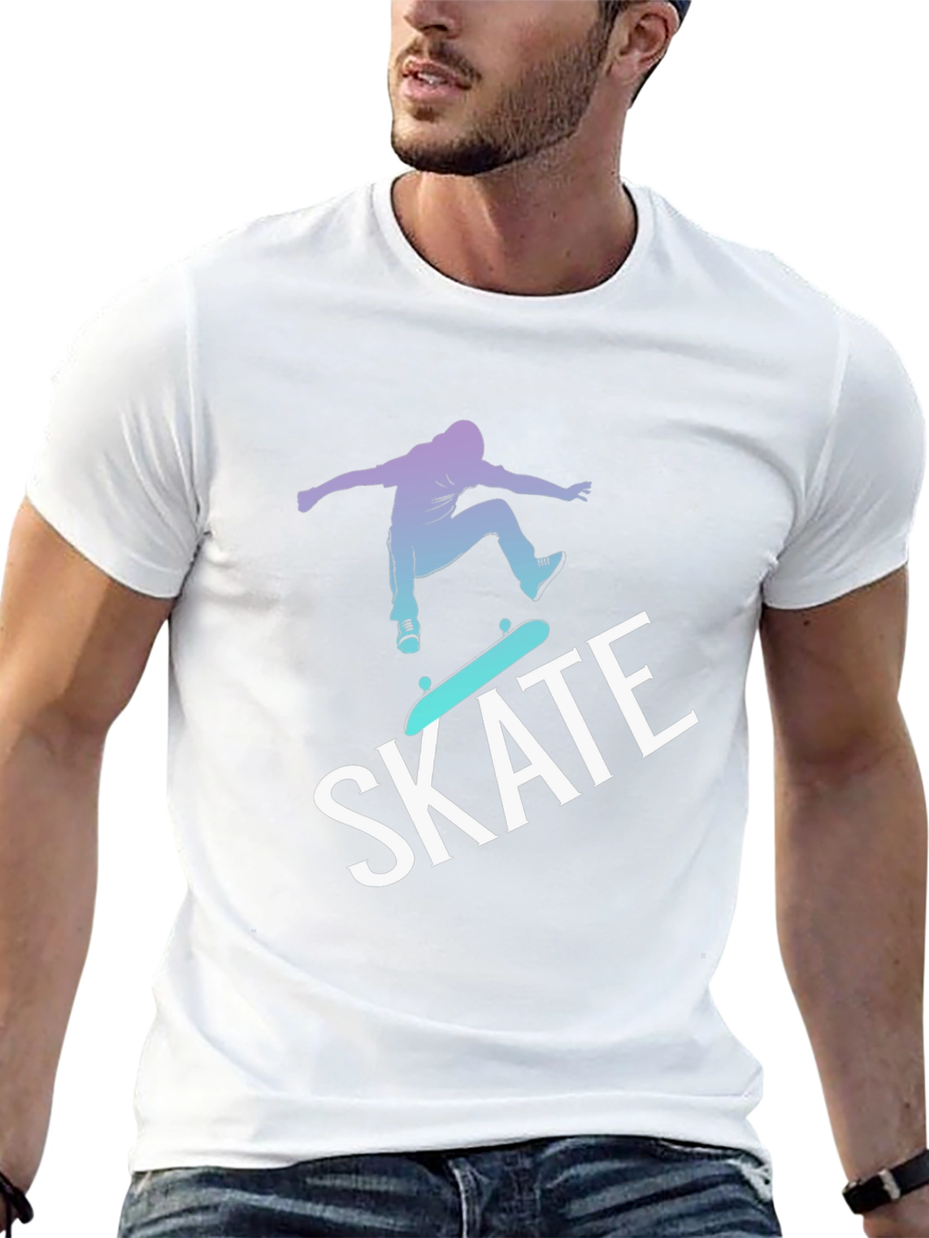 Skateboarding Graphic Tee - Black Cotton Blend T-Shirt