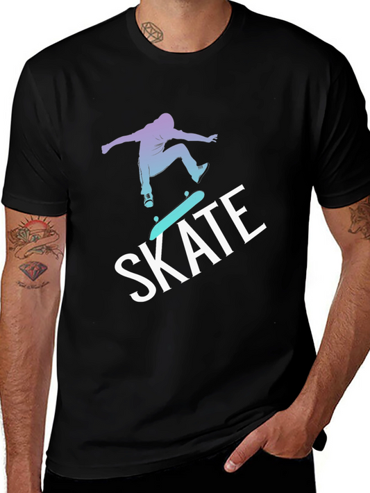 Skateboarding Graphic Tee - Black Cotton Blend T-Shirt
