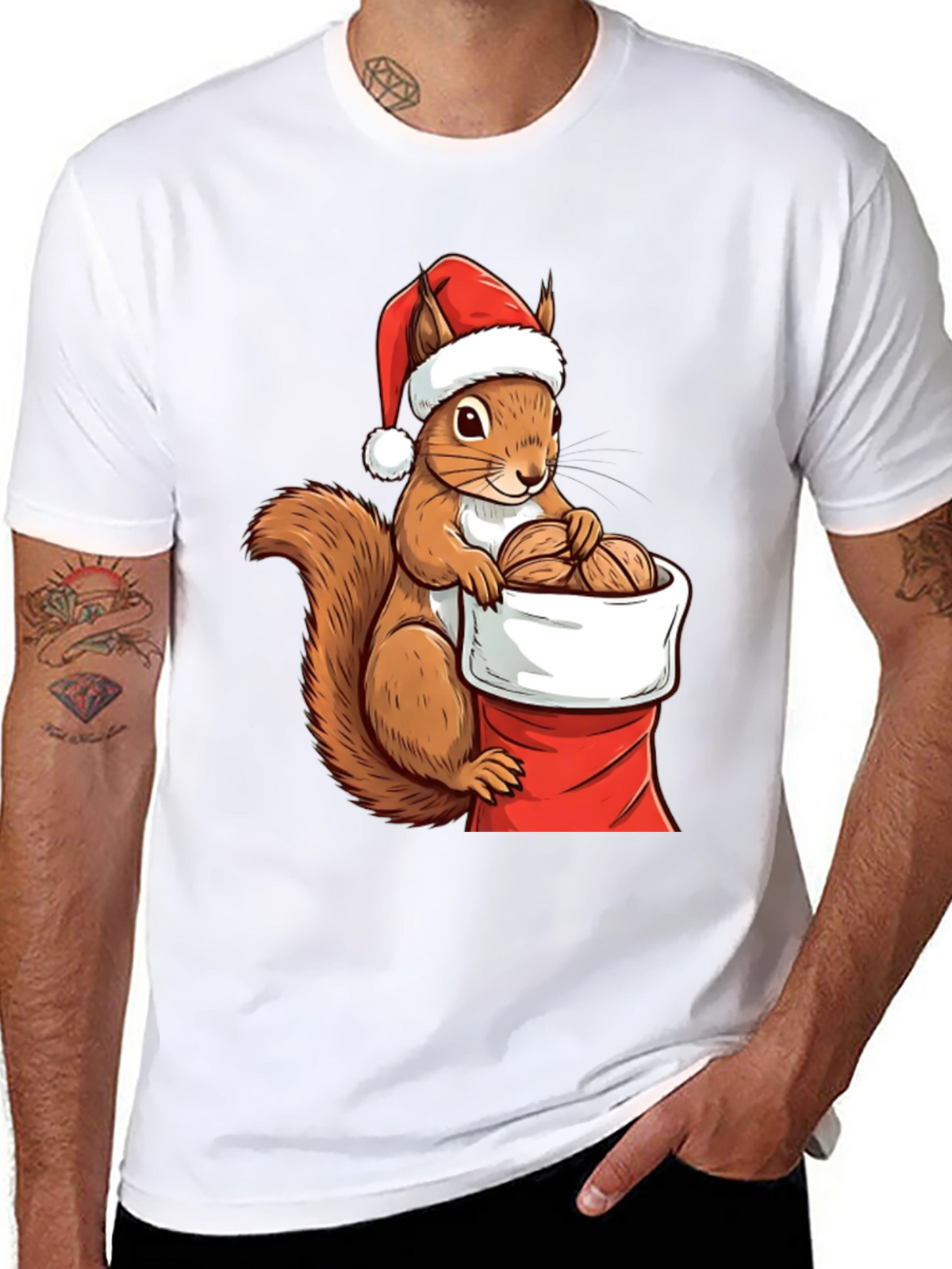 Festive Squirrel Santa Hat T-Shirt