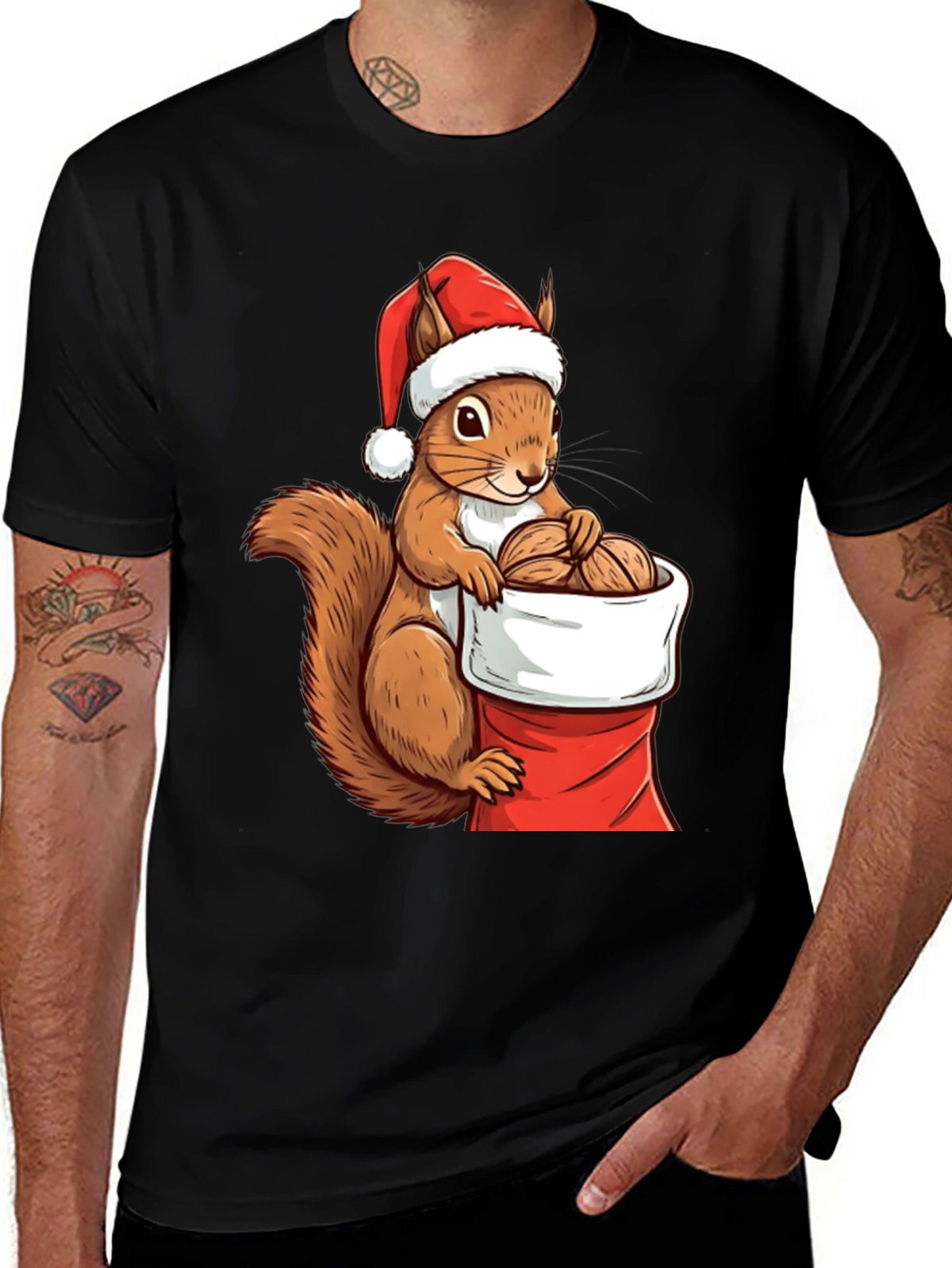 Festive Squirrel Santa Hat T-Shirt