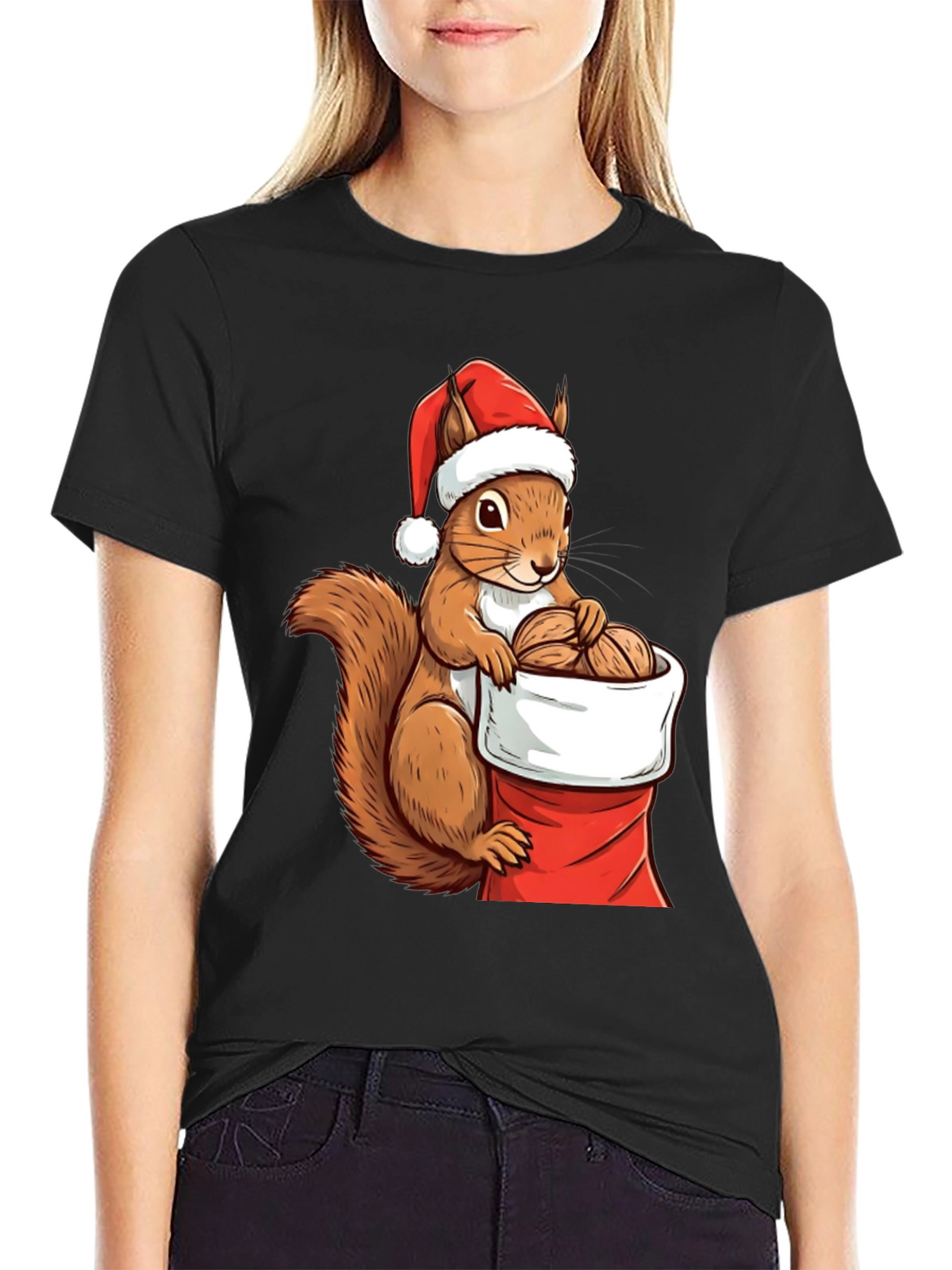 Festive Squirrel Santa Hat T-Shirt