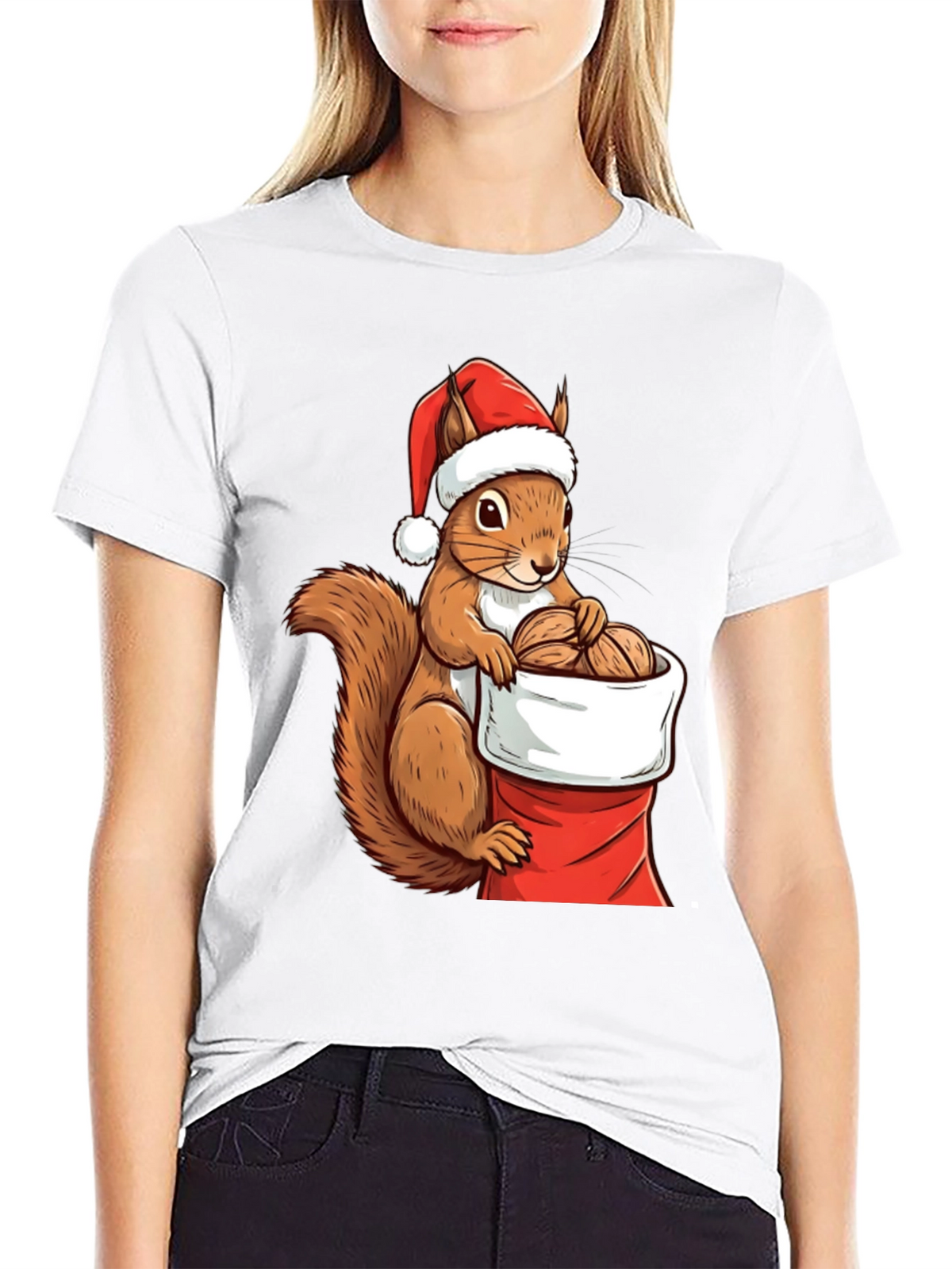 Festive Squirrel Santa Hat T-Shirt