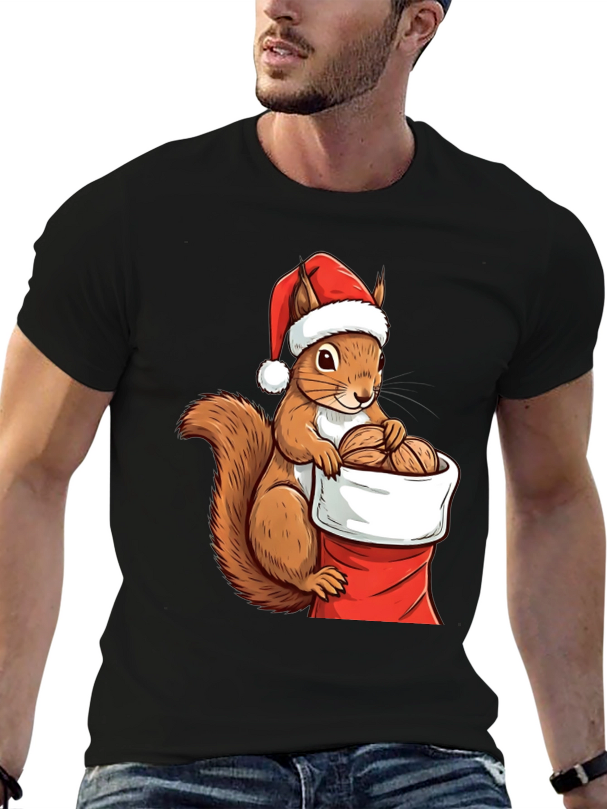 Festive Squirrel Santa Hat T-Shirt