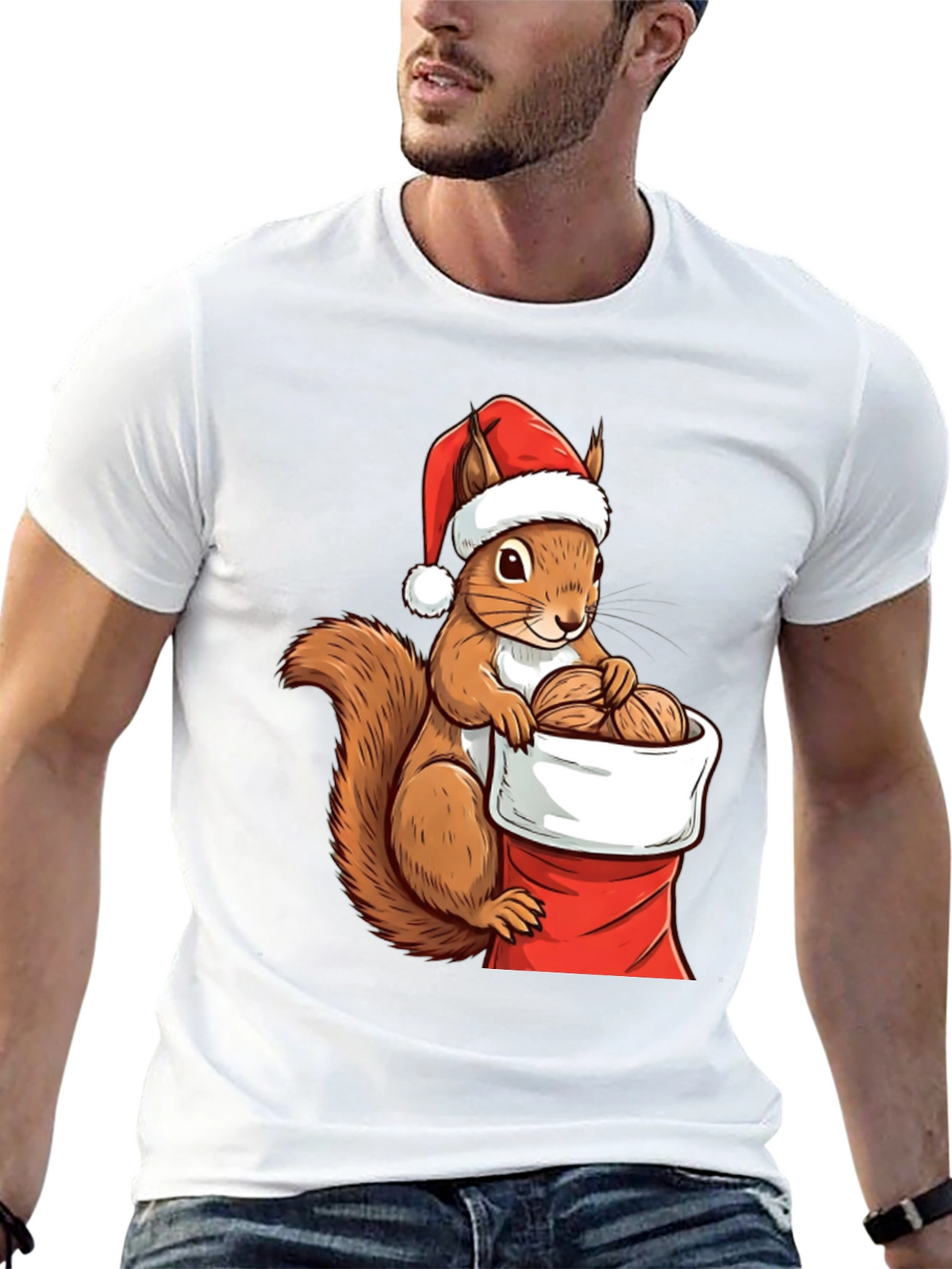 Festive Squirrel Santa Hat T-Shirt