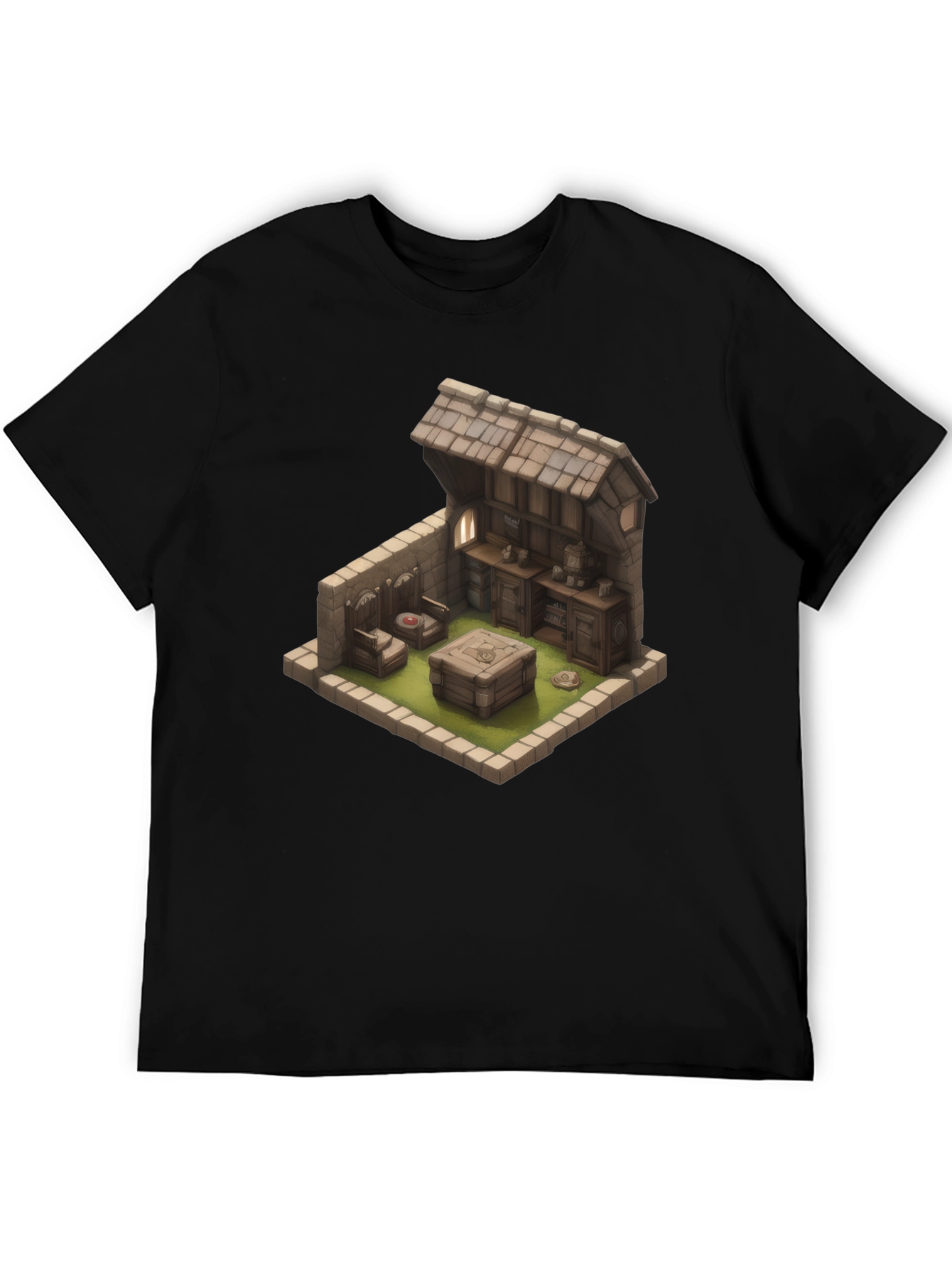 Isometric Medieval Room Black T-Shirt