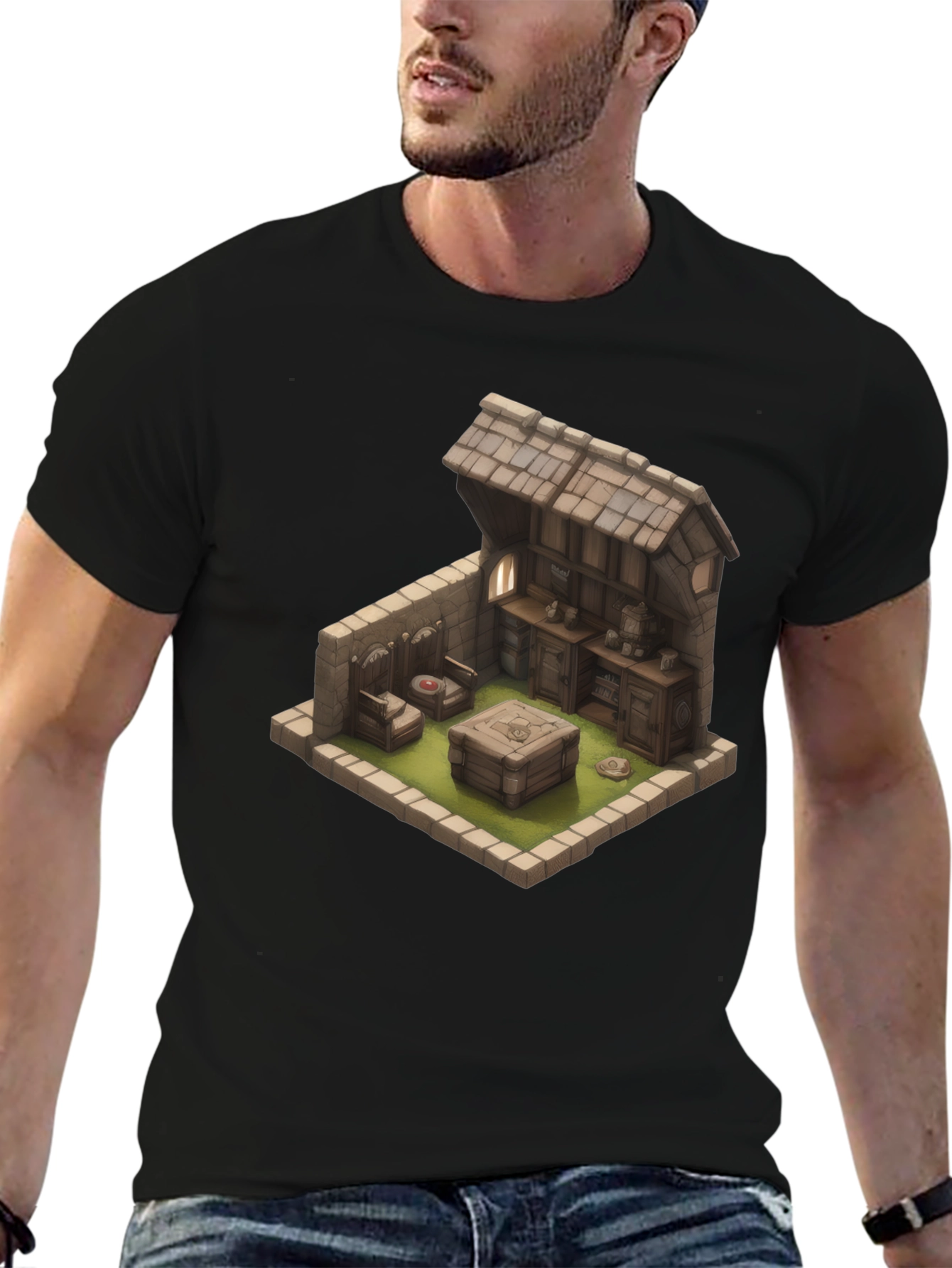 Isometric Medieval Room Black T-Shirt
