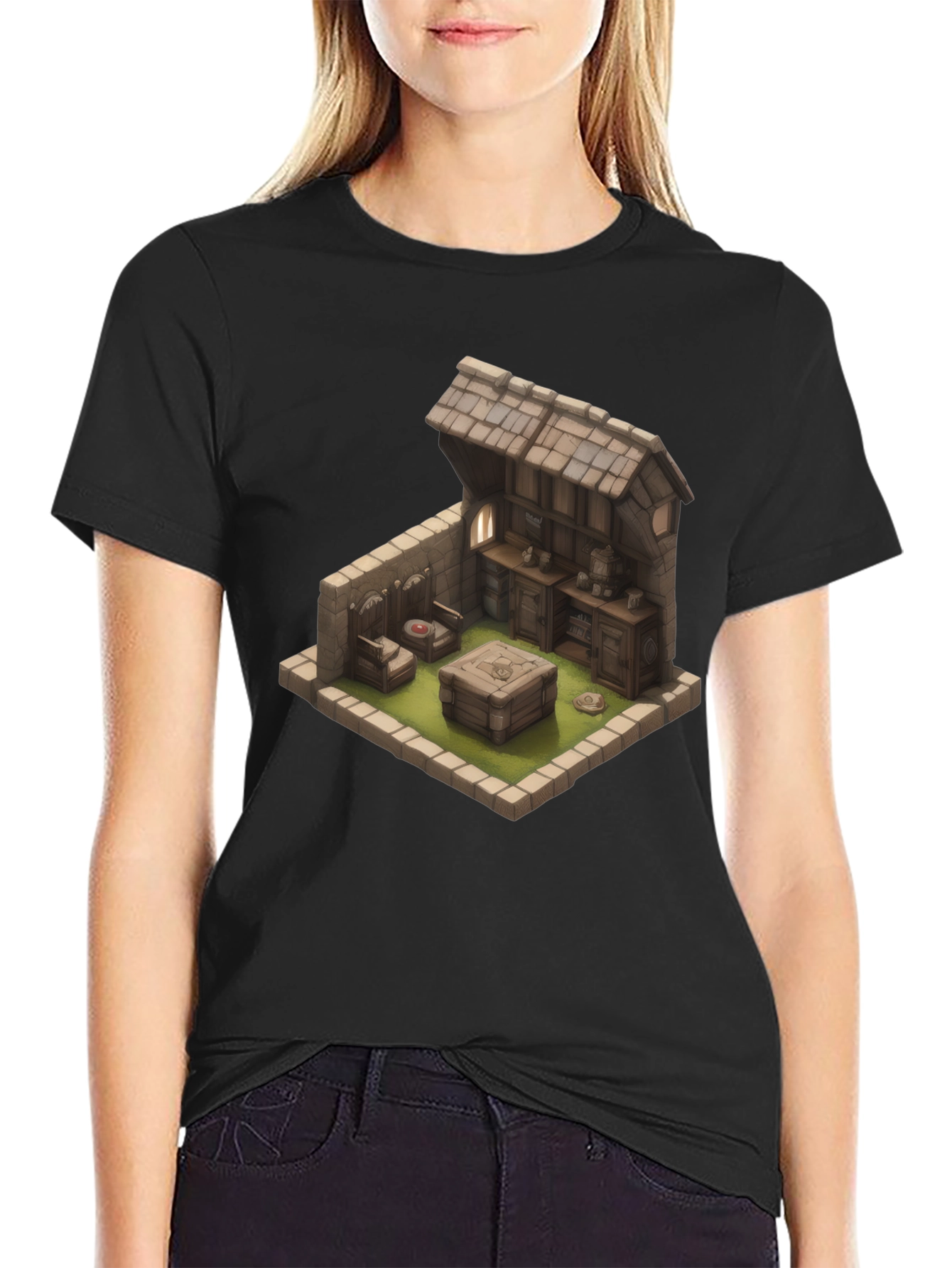 Isometric Medieval Room Black T-Shirt