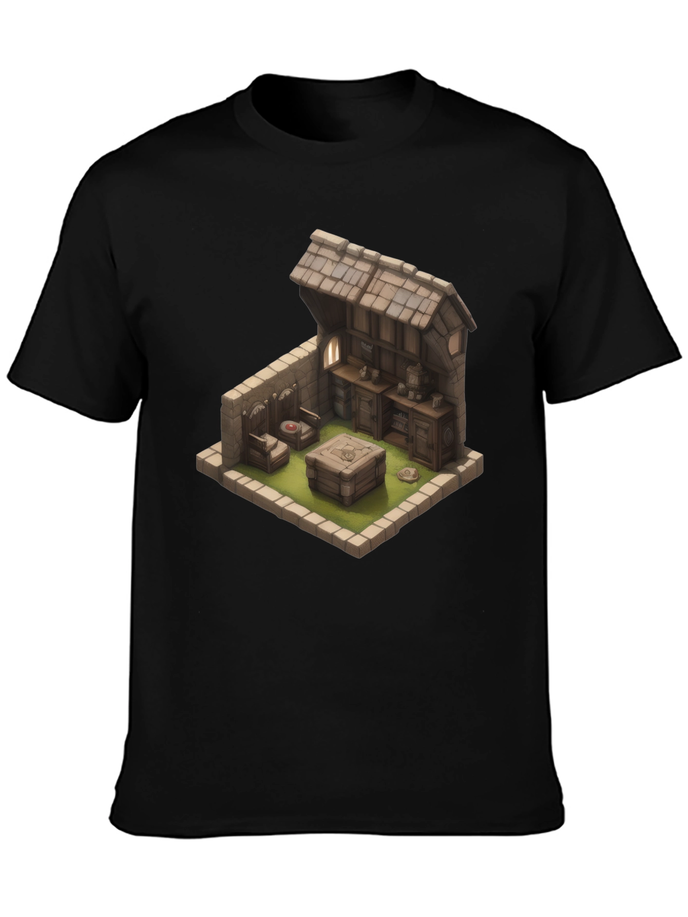 Isometric Medieval Room Black T-Shirt