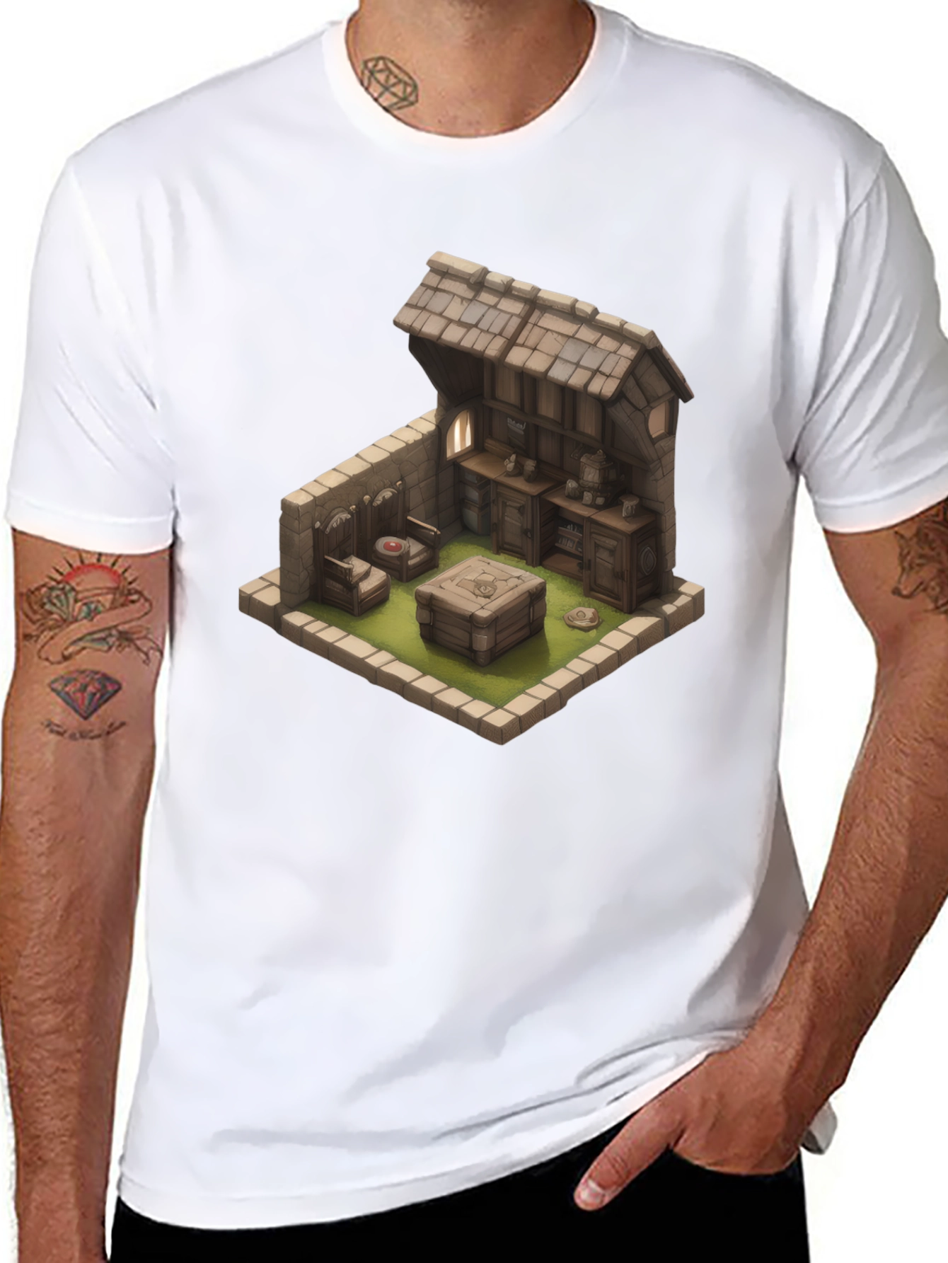 Isometric Medieval Room Black T-Shirt