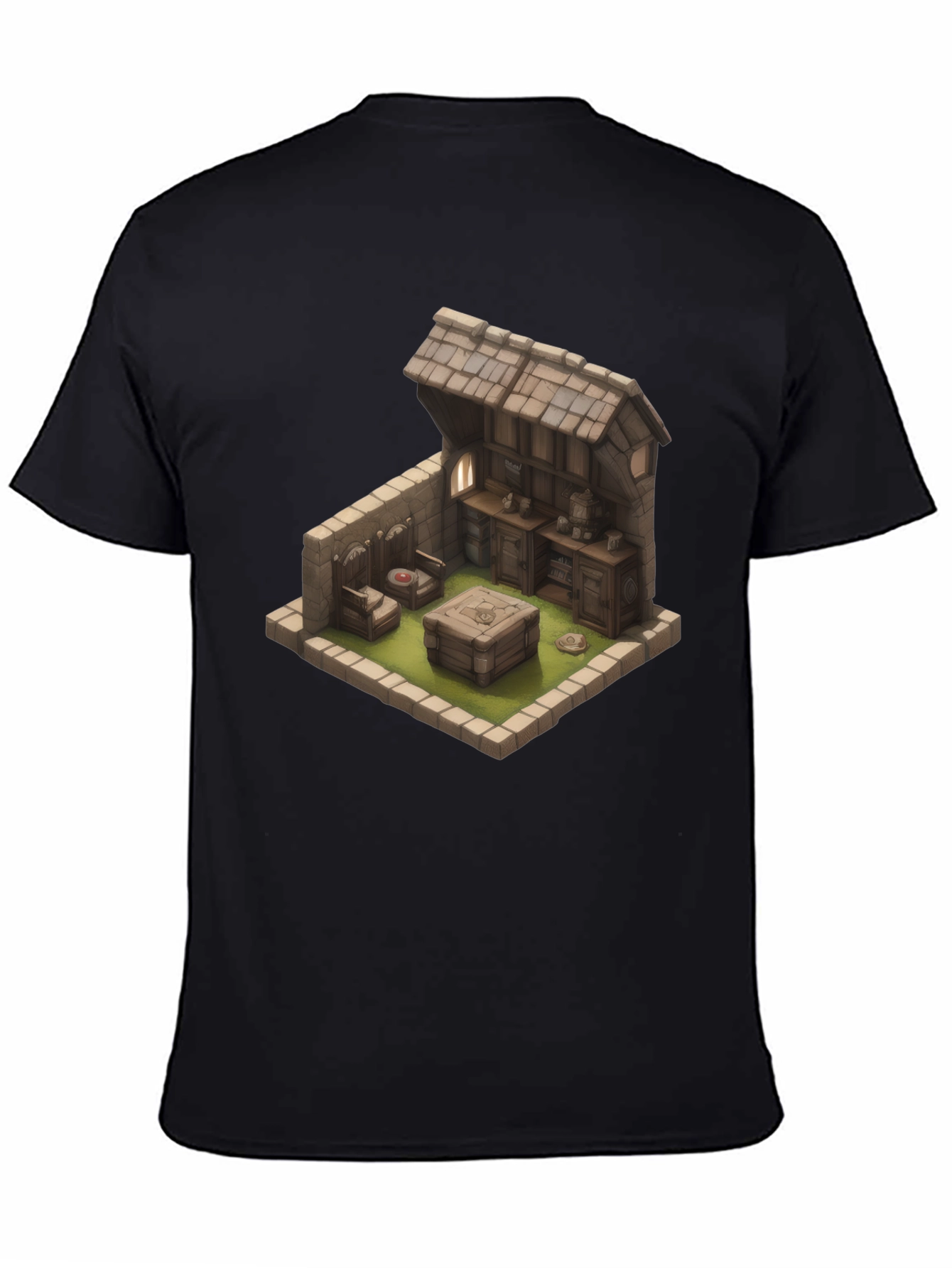 Isometric Medieval Room Black T-Shirt
